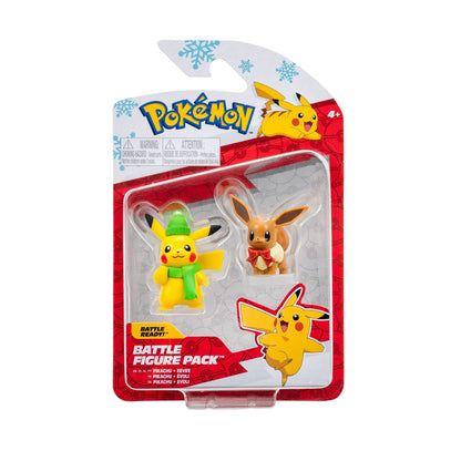 Pokémon PKW2814 Battle Figure Pack Winter Pikachu & Eeve, Official Figure Set