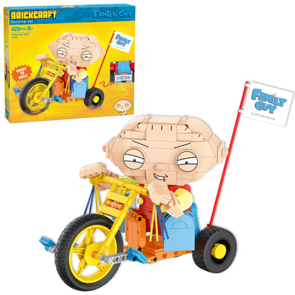 Brickcraft Family Guy Stewie on Trike Building Kit, 429 Piece Construction Set, Collectible Figure & TV Show Memorabilia Gift for Fans,Kids and Adult