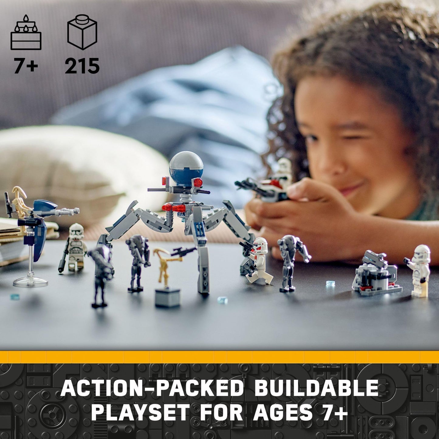 LEGO Star Wars Clone Trooper & Battle Droid Battle Pack Set for Kids, Buildable Toy Speeder Bike Vehicle, Tri-Droid and Defensive Post, Collectible,