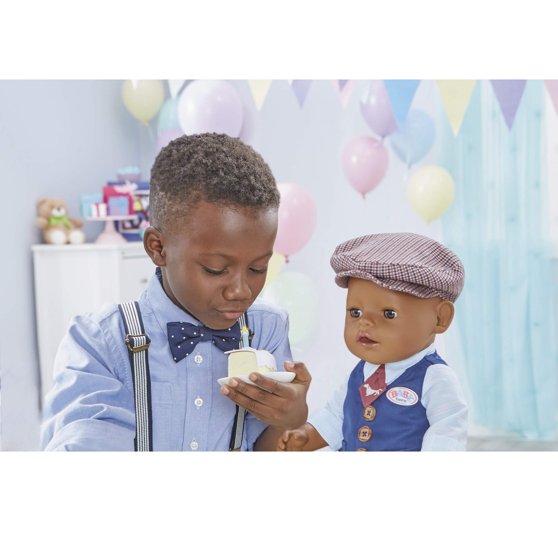 Baby Born Interactive Boy Baby Doll Party Theme - Brown Eyes with 9 Ways to Nurture, Multicolored