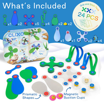 Clixo Window Travel Pack - Fun Magnetic Toy for Kids - 24-Piece Suncatcher Kit with Prisms & Suction Cups for Plane and Car Windows - Portable Rainbow