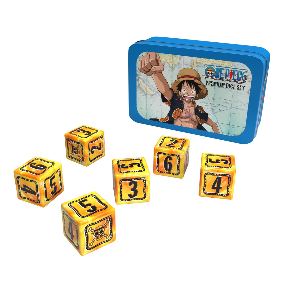 One Piece Premium Dice Set, Custom Dice with Collectible Monkey D. Luffy Tin Case, Based on The Japanese Manga and Anime Series, Officially Licensed