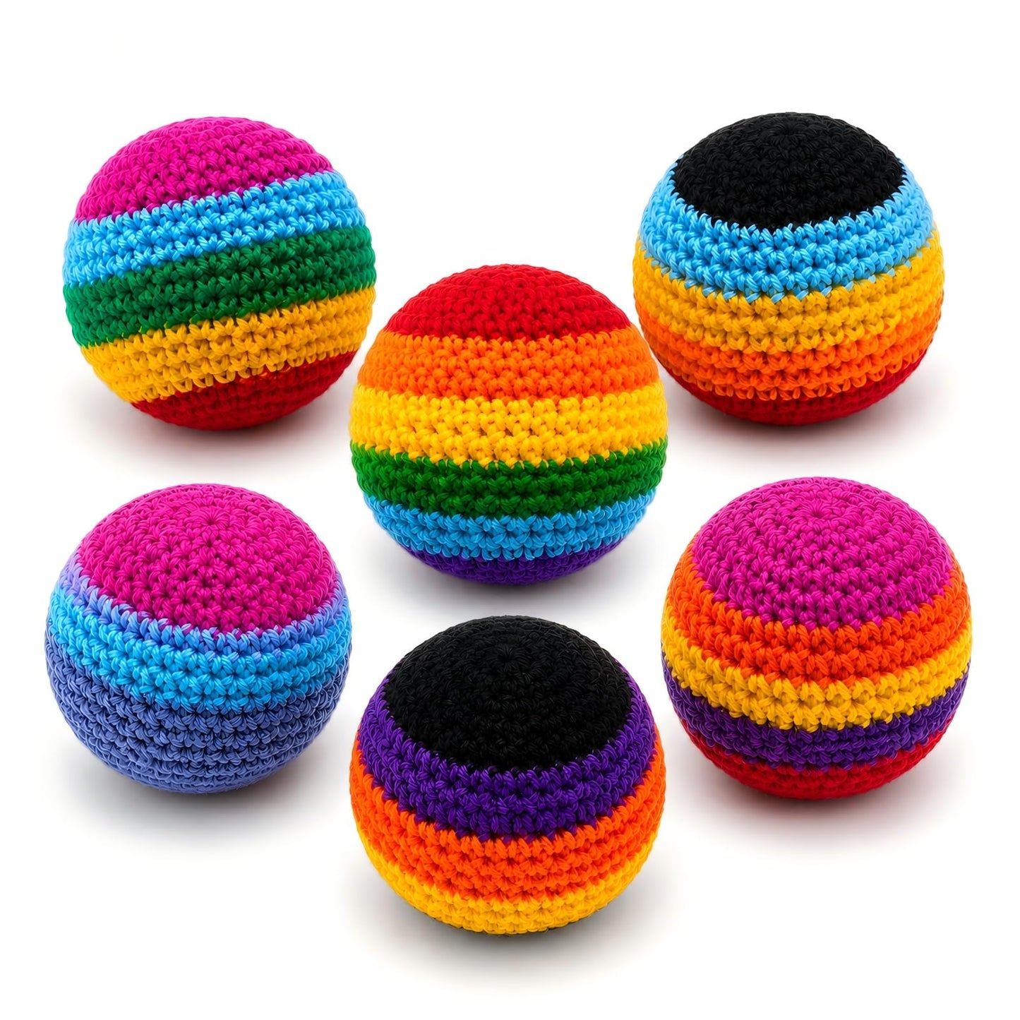 6-Pack Hacky Footbags Sack, Handmade Crochet Footbag Set for Teens & Adults