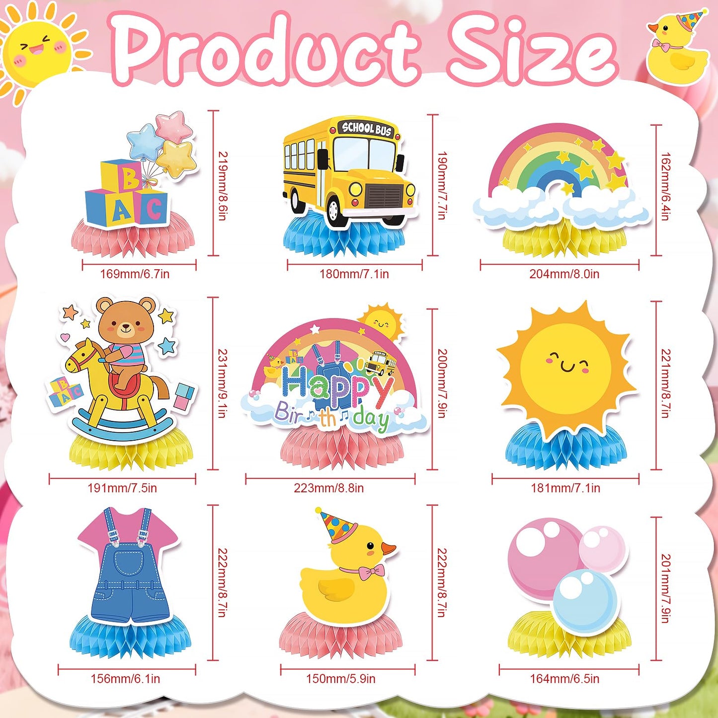 9Pcs Rachell English Teacher Birthday Party Supplies, Fufuddz Cartoon Honeycomb Centerpieces, Teacher Themed Birthday Table Decorations for Fans Girls