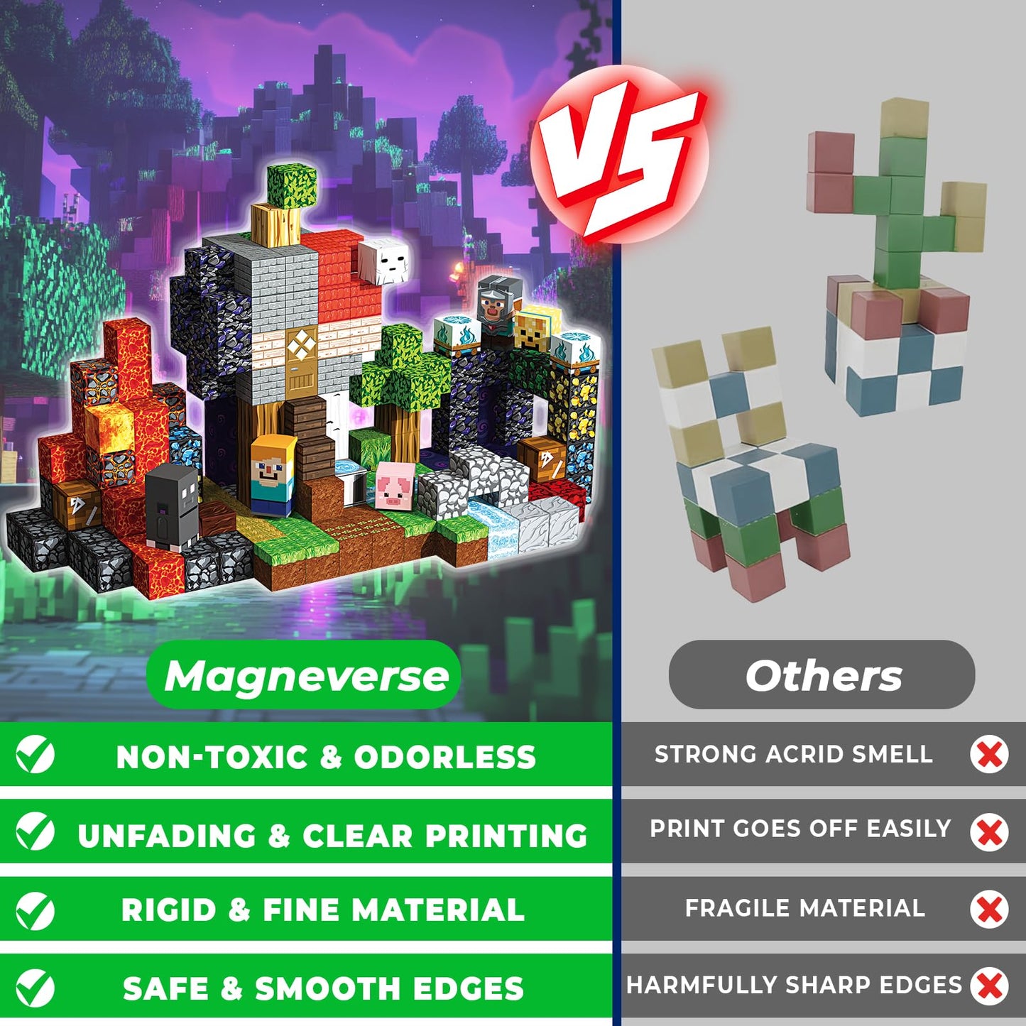 Magneverse 200 PCS 0.8in Magnetic Blocks - Magnet Toys for Kids, Magnetic Building Blocks Cubes, Stacking Magnets, School STEM Toys Birthday Gifts