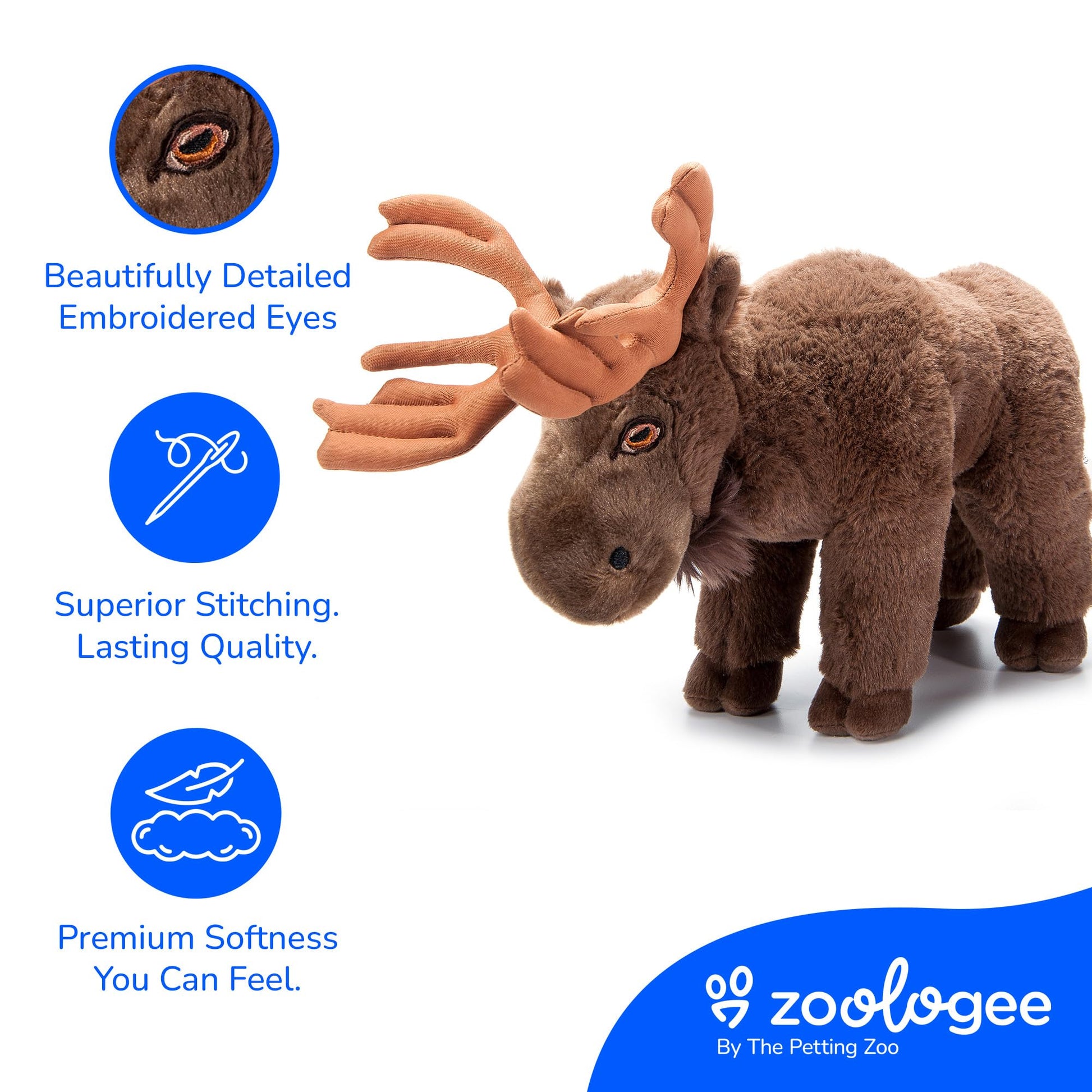 The Petting Zoo Moose Stuffed Animal Plushie, Gifts for Kids, Earth Keeperz Wildlife Animals, Zoologee Moose Plush Toy, 13 inches