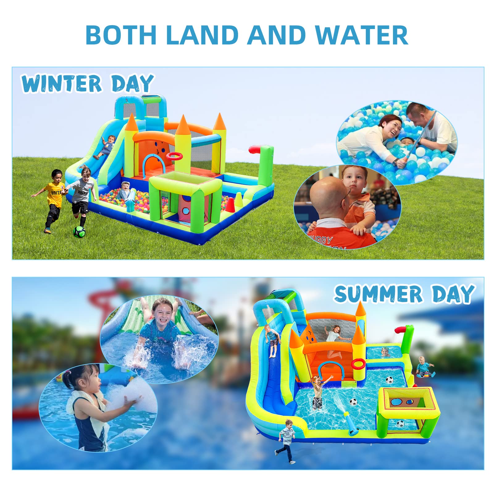 WelandFun Inflatable Water Slide Park for Kids Backyard, Inflatable Bounce House with Air Blower - Bouncy Castle with Climbing Wall, Jumping, Water