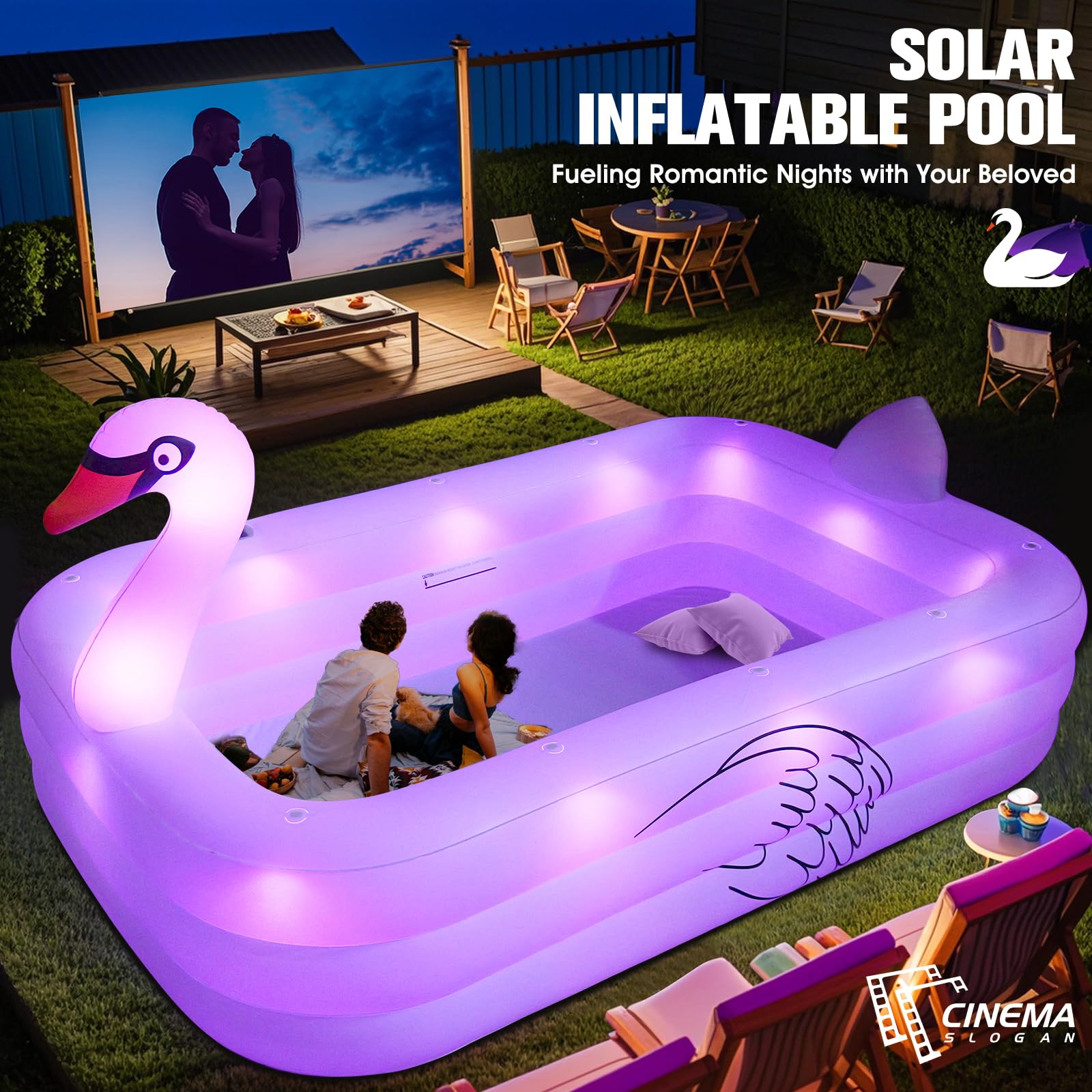 Blow Up Pools For Adults, Solar Swan Inflatable Pool With Lights, Inflatable Swimming Pool For Adults, Large Blow Up Pool For Kids Pool For Backyard