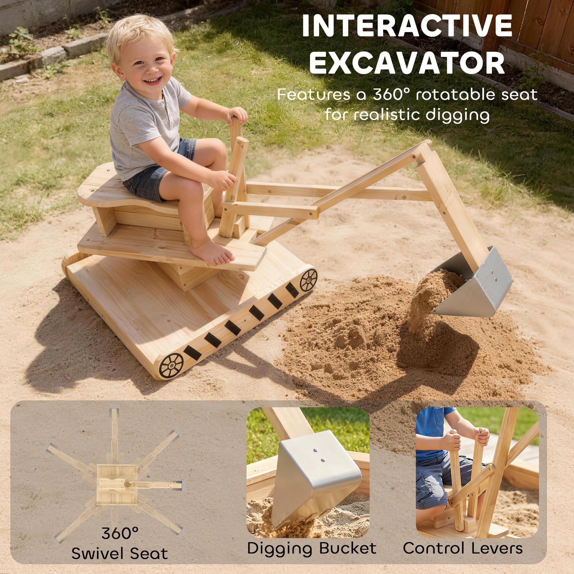 Qaba Wooden Sandbox with Digger Sandpit No Power Ages 3-6 72" x 35" x 22"