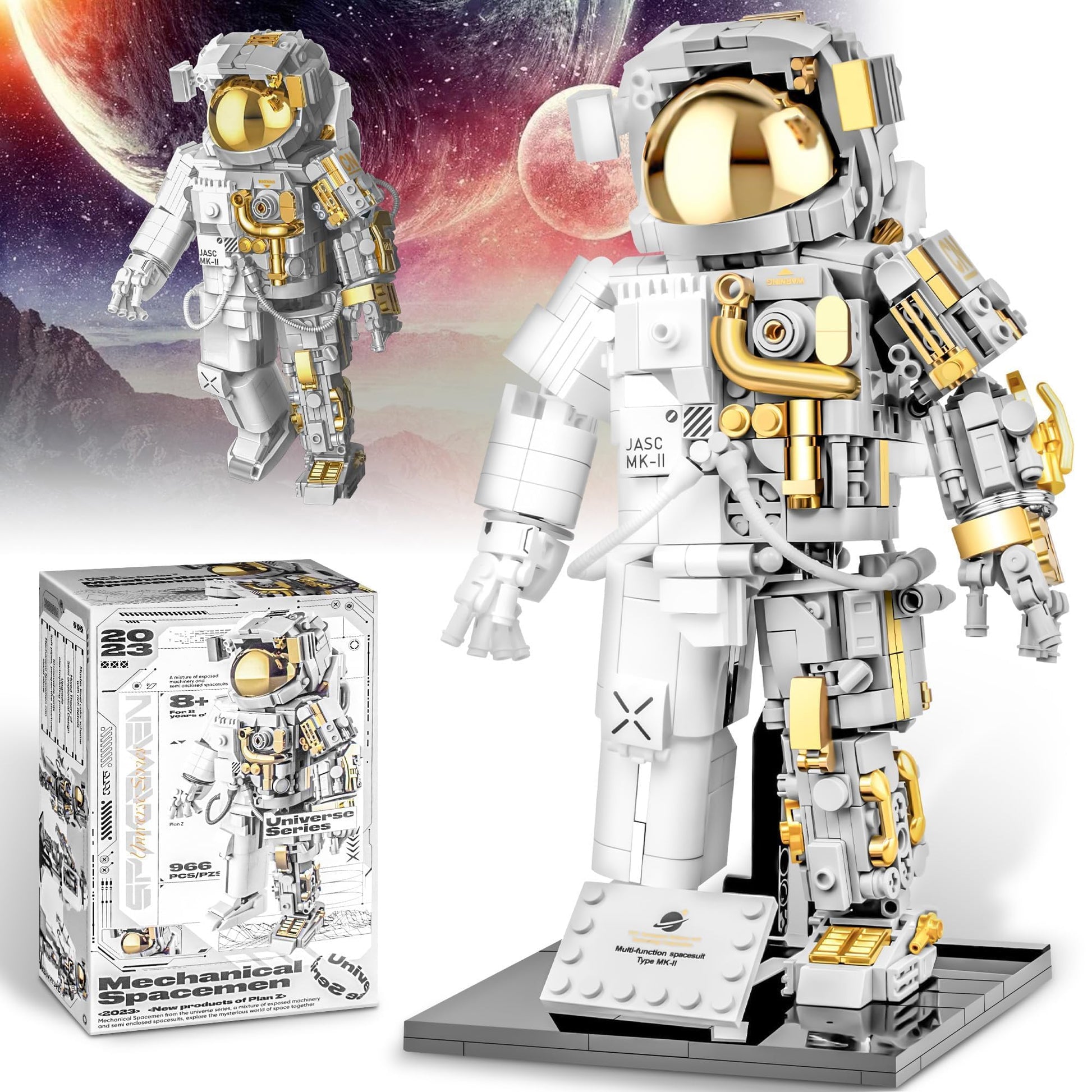 blast orby Space Astronaut Building Block Set, 966 Pcs Astronaut Building Set for Adults, Space Building Kit Toys Gifts for Kids 8-14 with Display