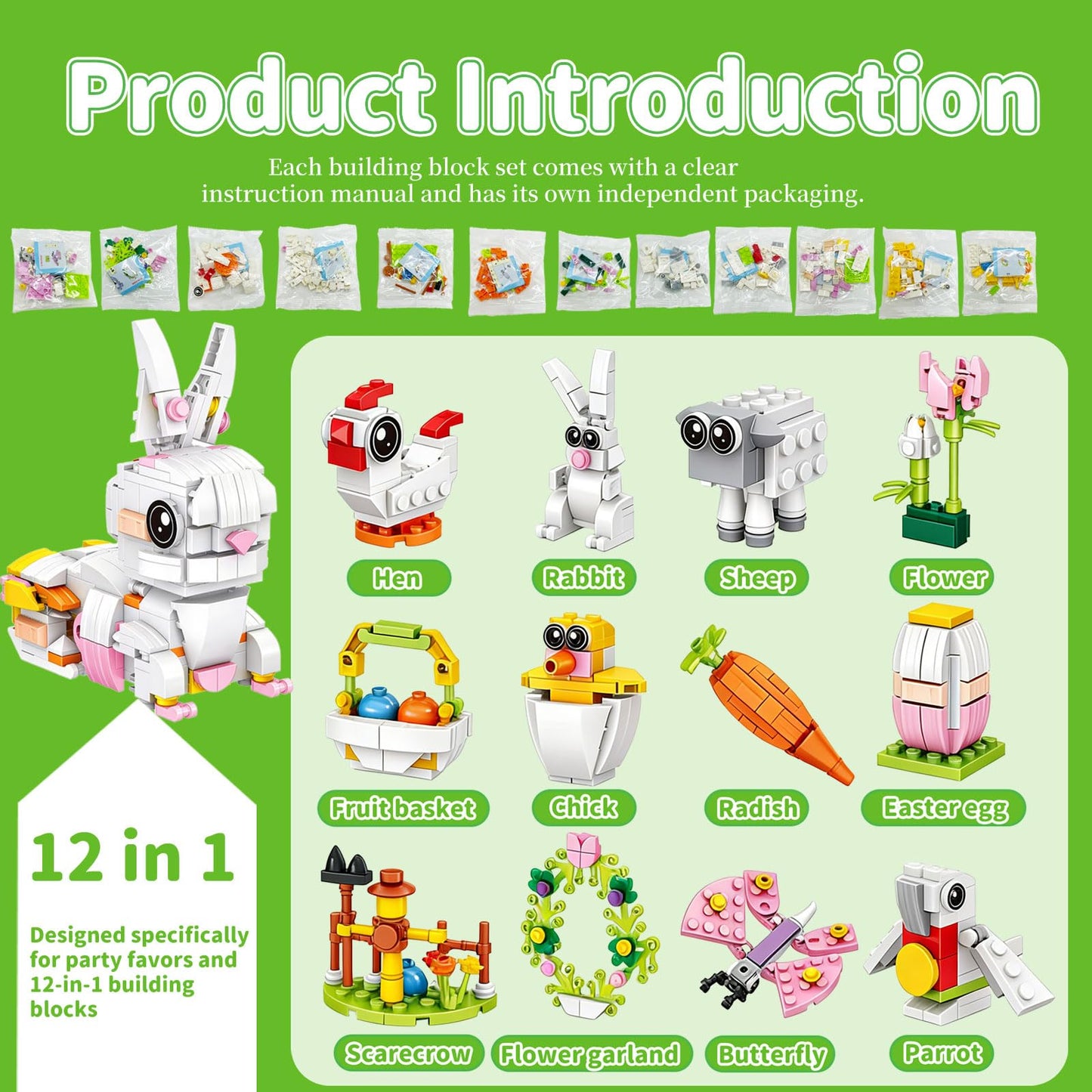 Sakiway 12 pcs Easter Egg Fillers Building Kits,Easter Bricks Toy Gift Easter Egg Fillers, Teen Easter Basket Stuffers for Boys Girls, Prefilled