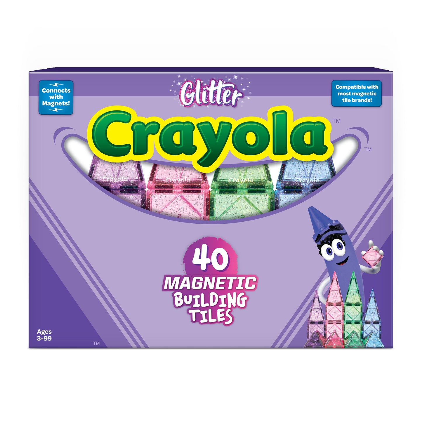 CreateOn Crayola Glitter Magnetic Tiles, Building Set for Kids, Magnetic Tiles, Magnetic Building Toys for Kids, STEM Easter Toys for Boys and Girls