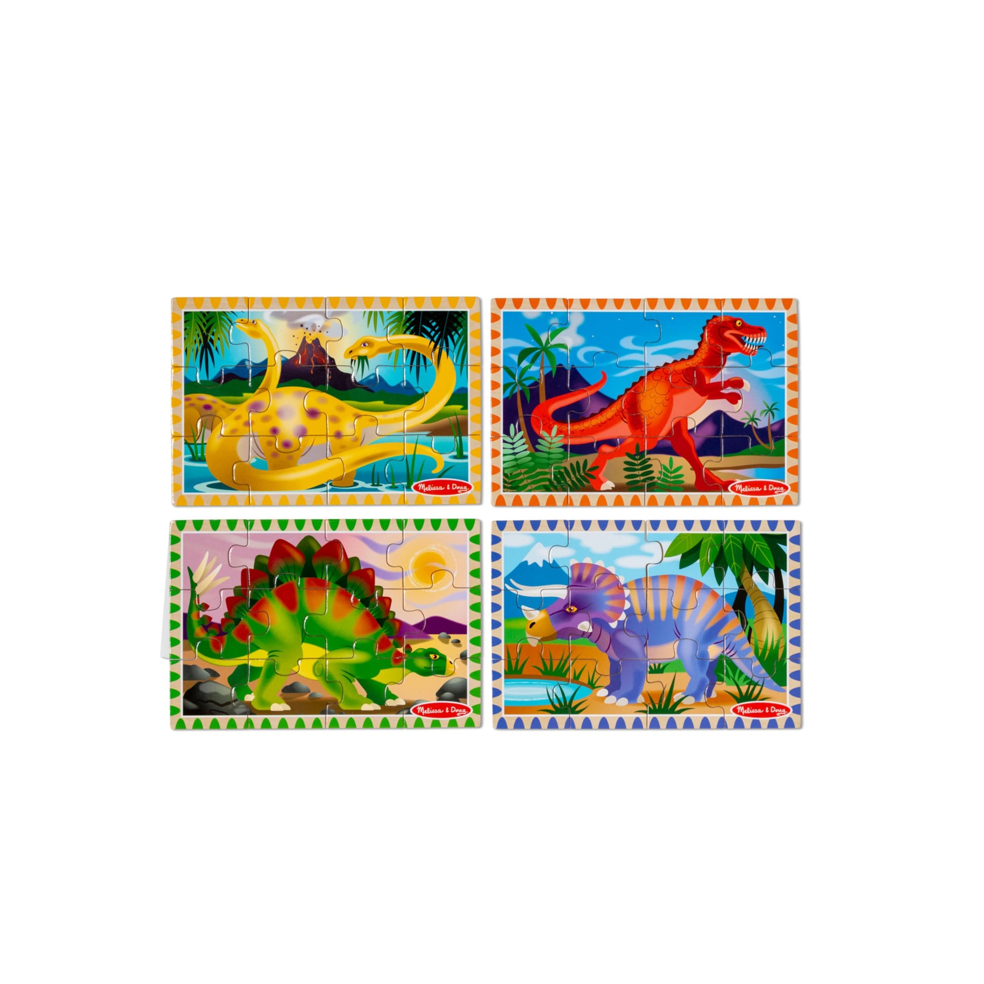 Melissa & Doug 4‑in‑1 Wooden Dinosaur Jigsaw Puzzle Set, 48 Pieces with Storage Box, Toddler Puzzle Toy for Kids Ages 3+ - FSC Certified
