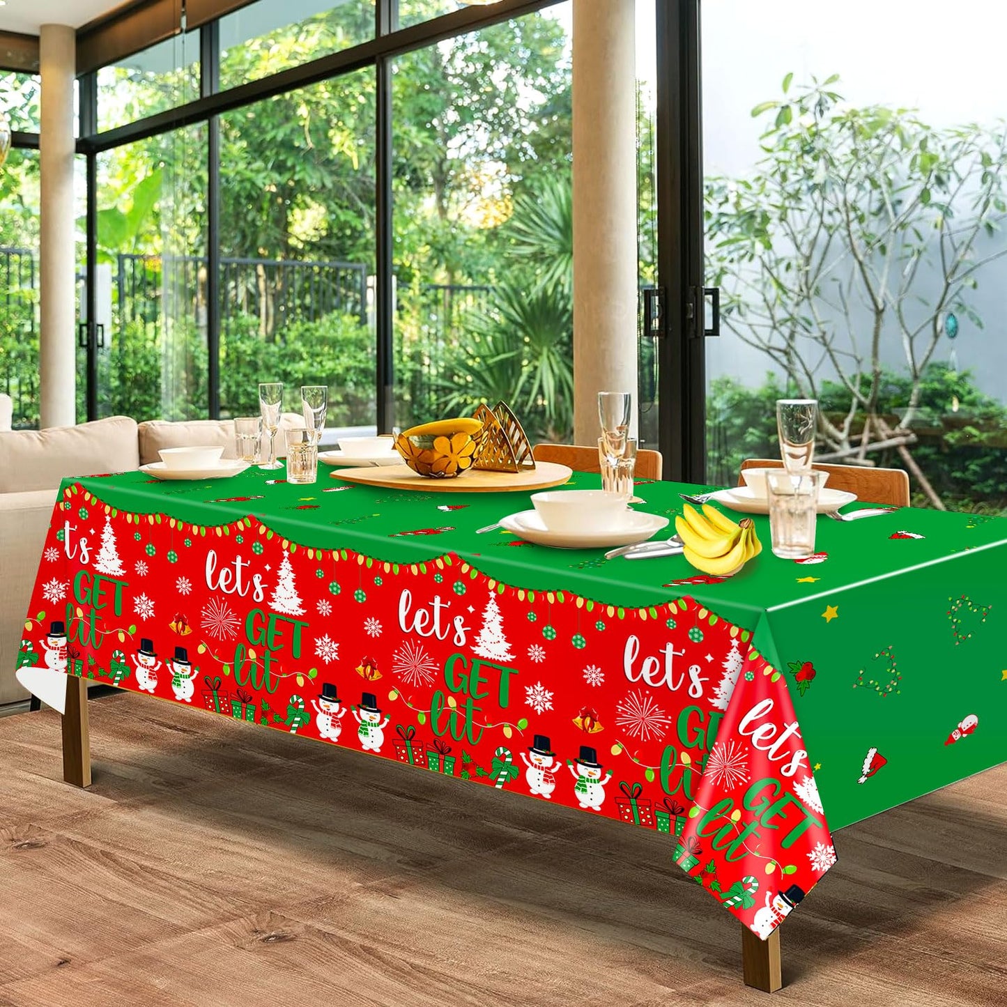 Yavxzvbw 3Pcs Let's Get Lit Christmas Party Decorations & Supplies - Tableware Set with Tablecloth & More for Friendsmas Party