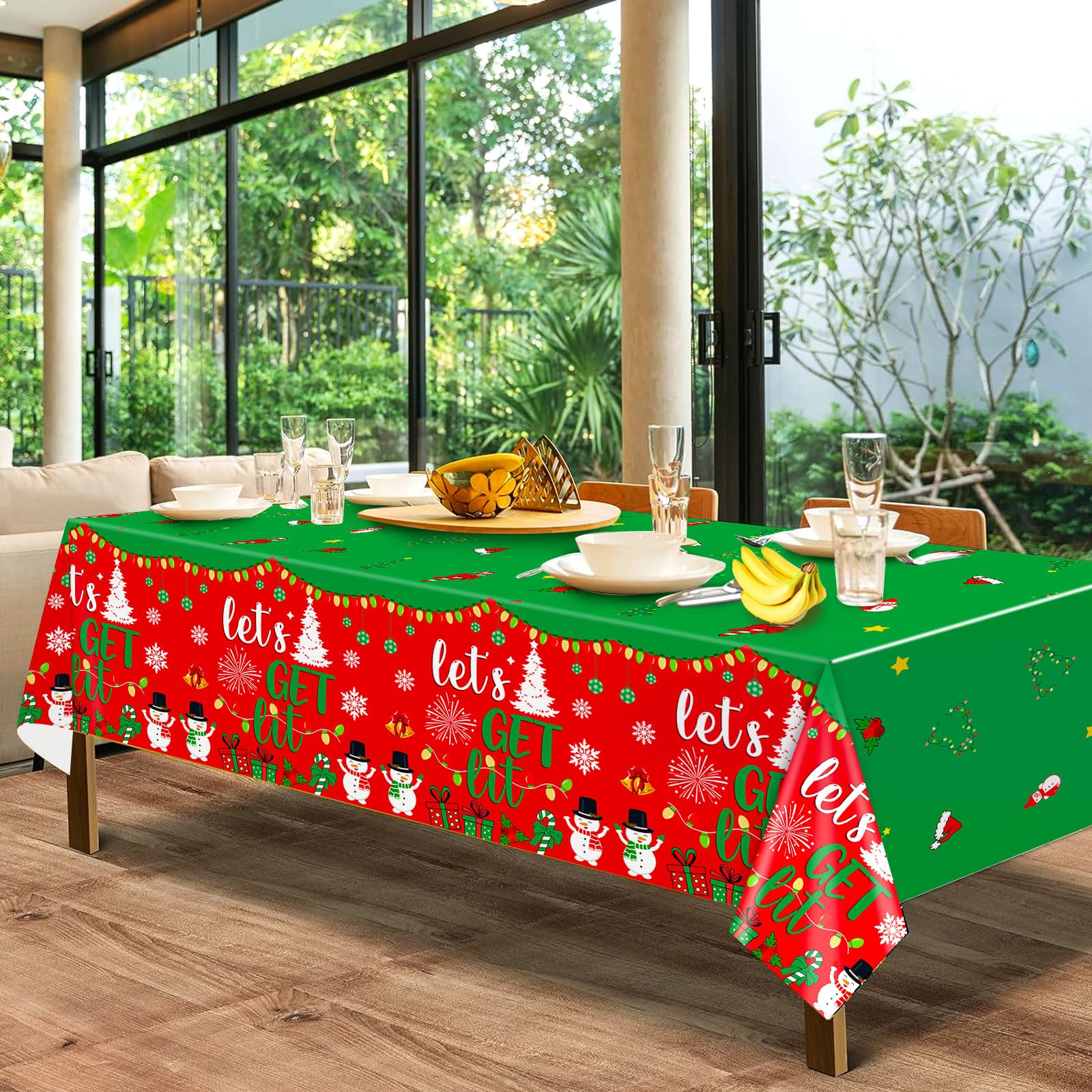Yavxzvbw 3Pcs Let's Get Lit Christmas Party Decorations & Supplies - Tableware Set with Tablecloth & More for Friendsmas Party