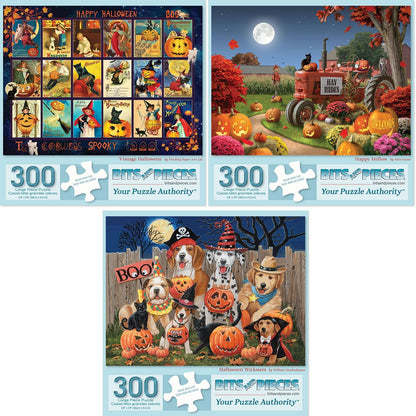 Bits and Pieces - Value Set of (3) 300 Piece Jigsaw Puzzles for Adults - Each Puzzle Measures 18" x 24" - 300 pc Large Piece Halloween Jigsaws by