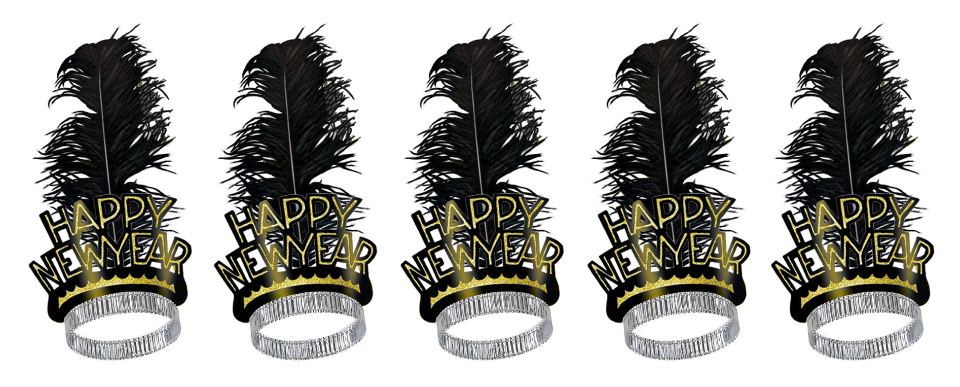 Beistle Black & Gold Swing Tiaras 5 Piece Happy New Years Eve Party Supplies Favors, One Size, Black/Gold/Silver