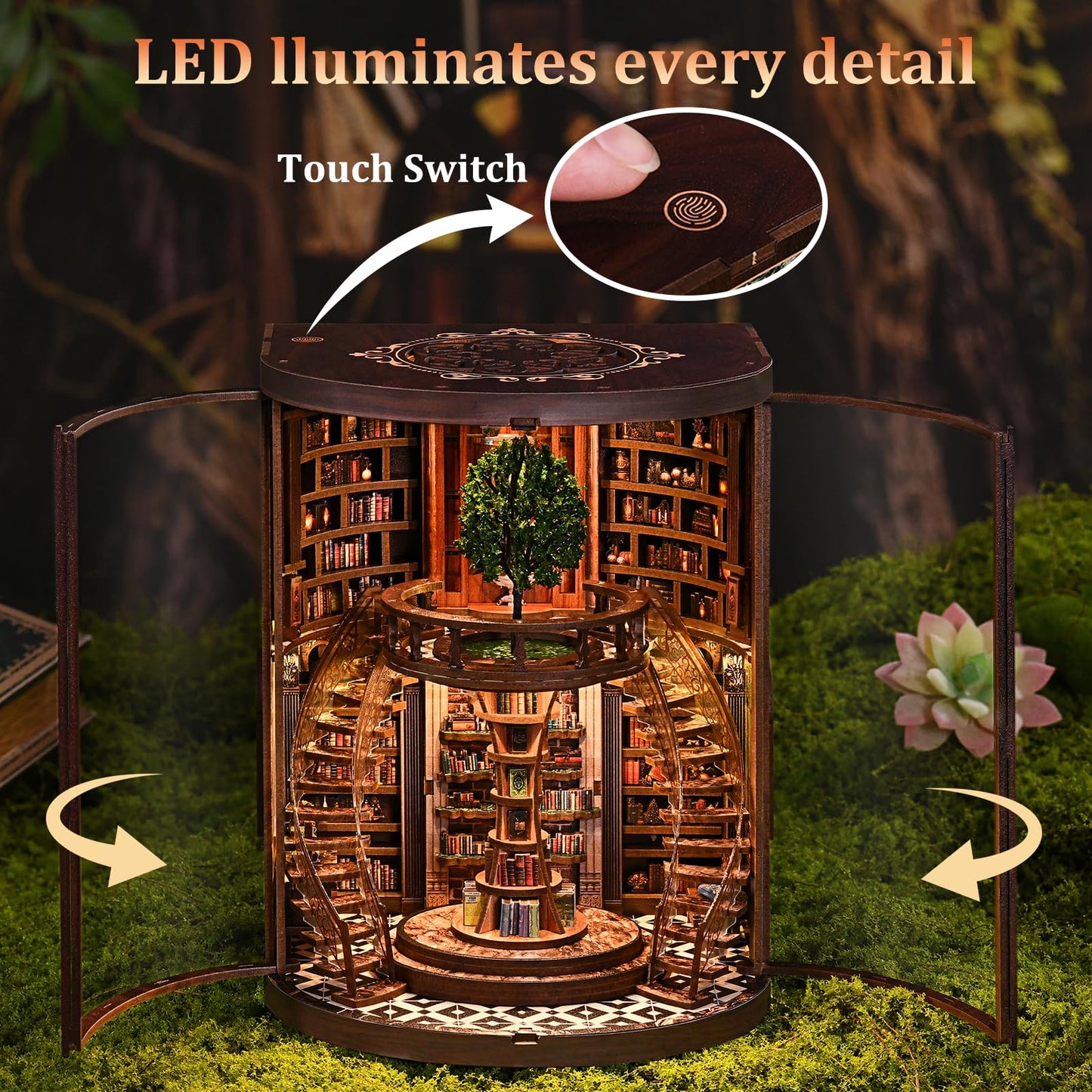 Book Nook Kit for Adults - DIY Miniature Wisdom Library Dollhouse, Book Nook Tiny House Bookshelf Decor Creative 3D Wooden Puzzle, Wooden Adult Craft