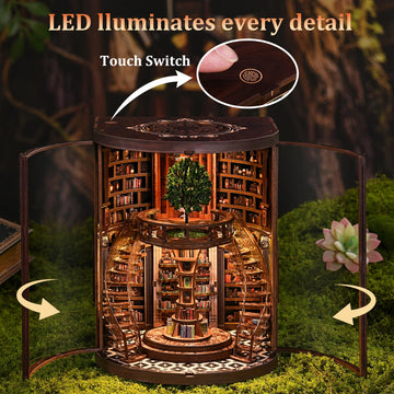 Book Nook Kit for Adults - DIY Miniature Wisdom Library Dollhouse, Book Nook Tiny House Bookshelf Decor Creative 3D Wooden Puzzle, Wooden Adult Craft