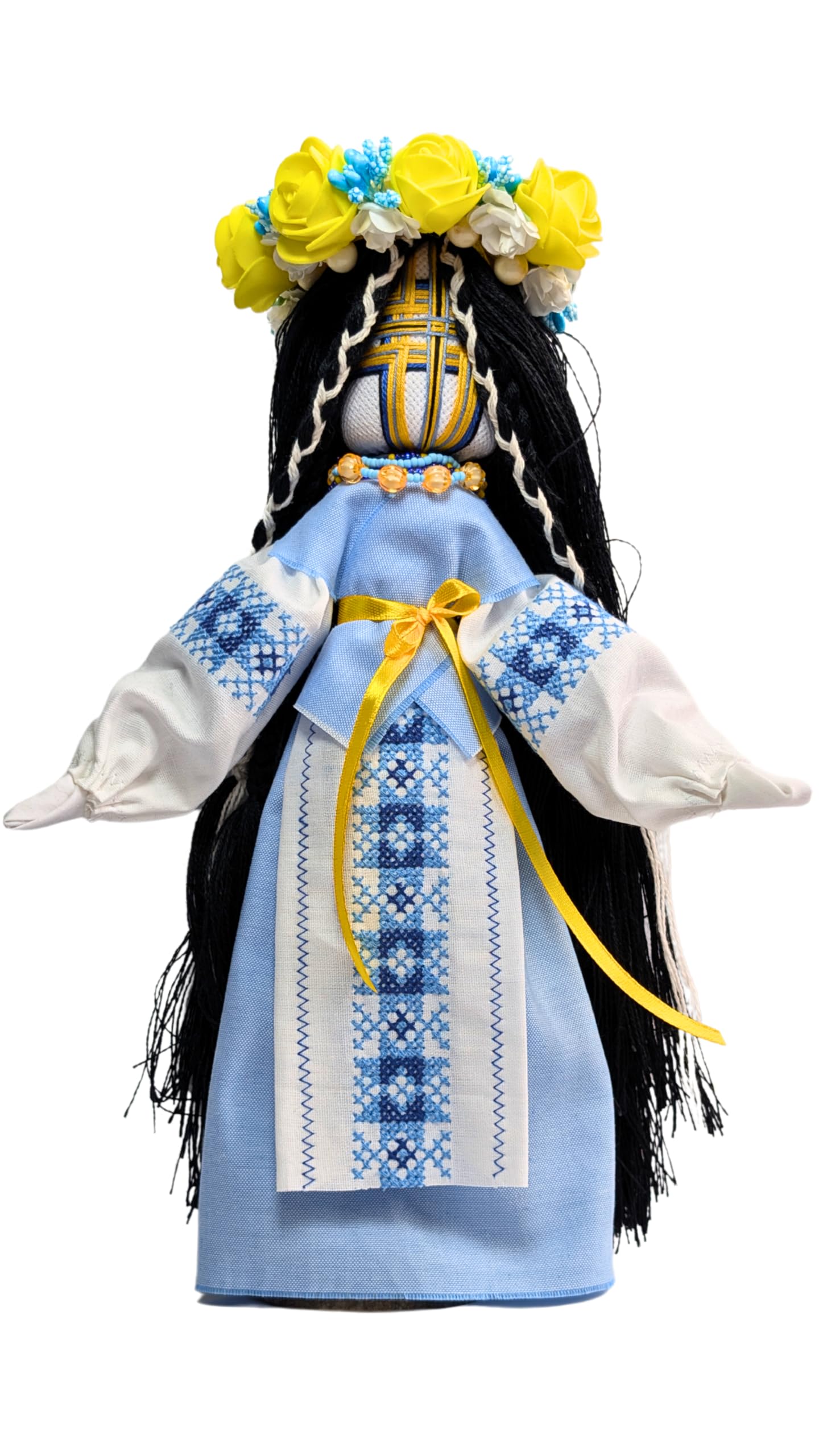 BraveUA 12'' Exclusive Collectible Ukrainian Motanka Doll on Wooden Base || Mother Nature Doll || Slavic Design Handmade Made in Ukraine (Light Blue)