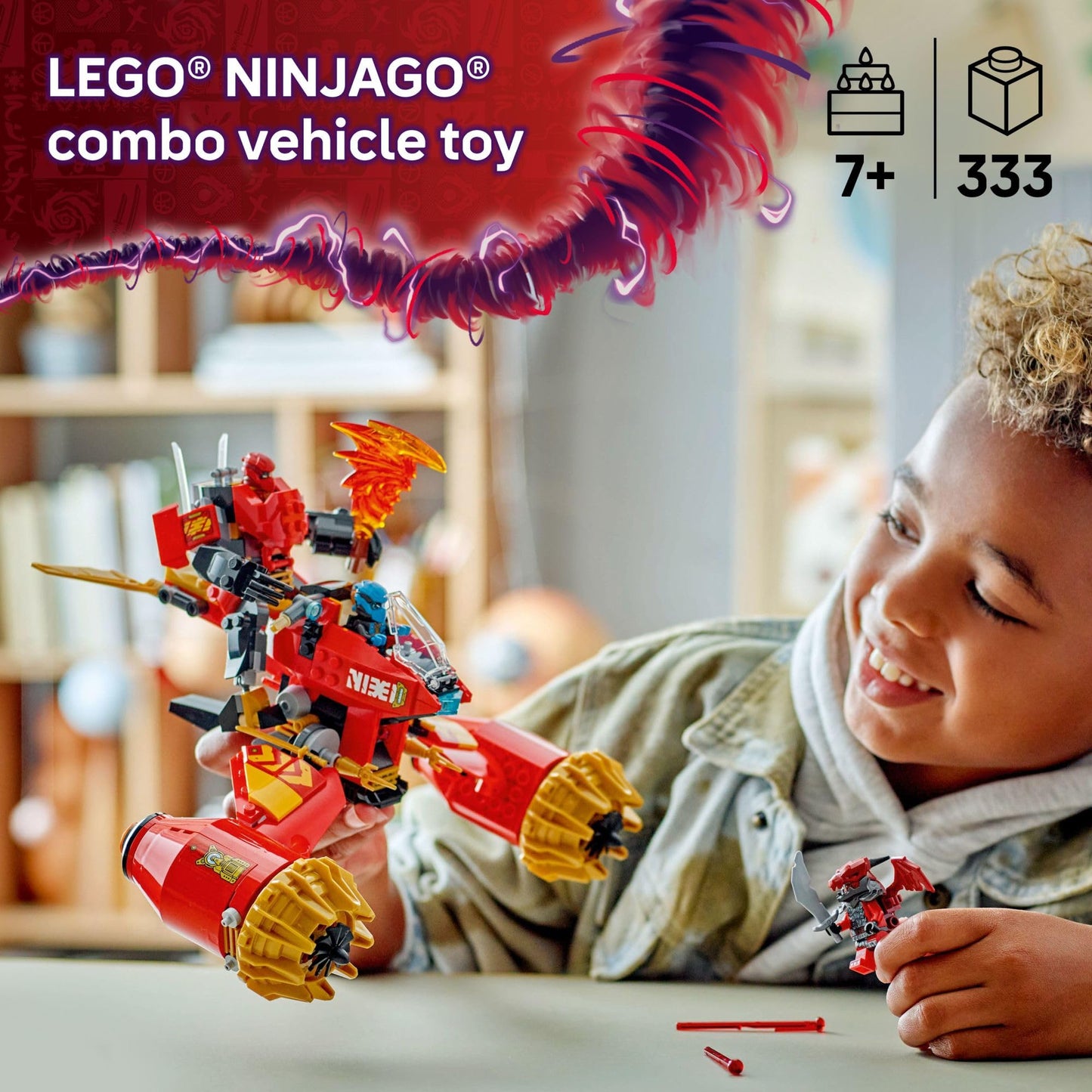 LEGO NINJAGO Kai's Mech Storm Rider Action Figure - Pretend Play Building Toy for Boys and Girls, Ages 7+ - Ninja Toy for Kids with 3 Minifigures