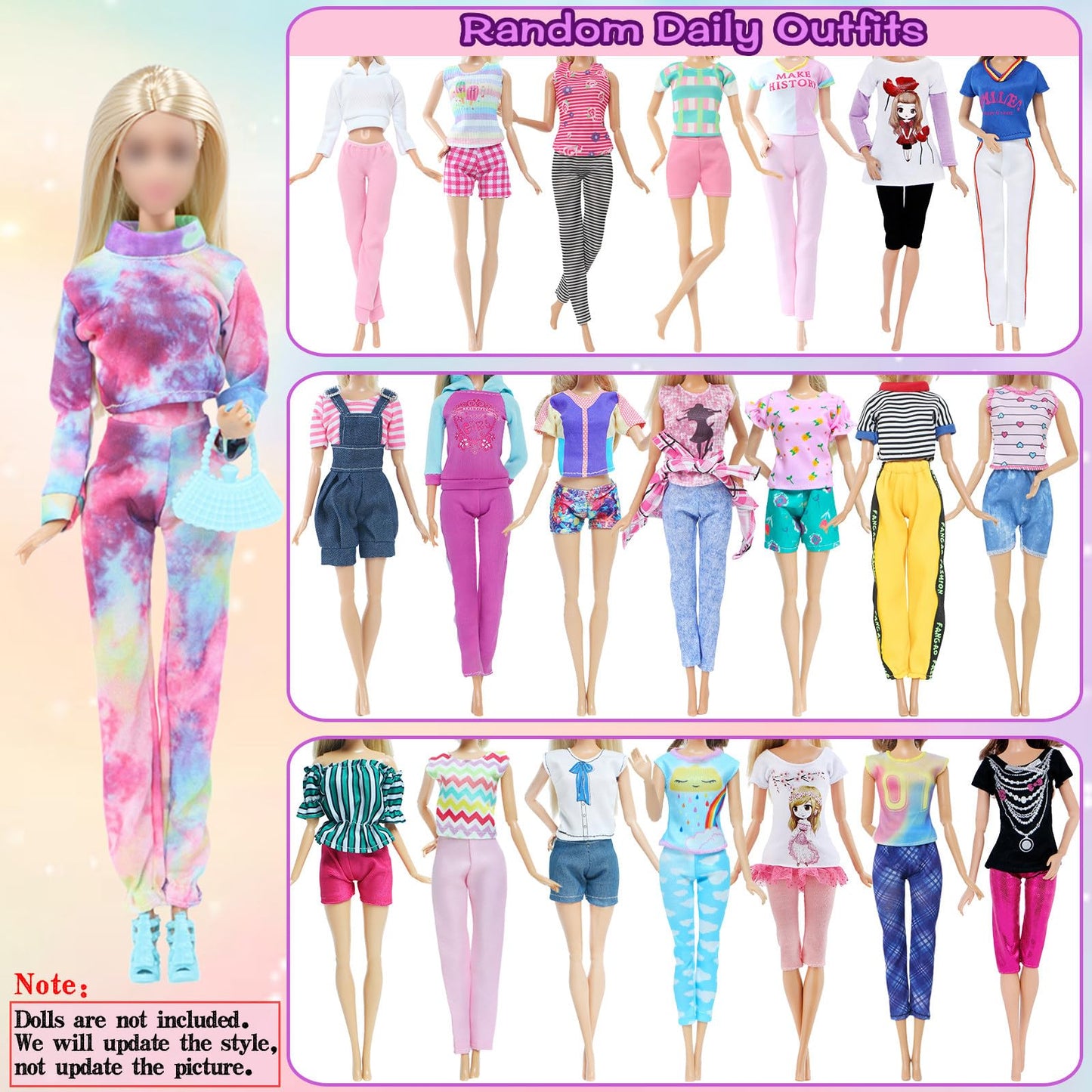 MCZQXW 65 Pcs Doll Clothes and Accessories, 5 Fashion Dresses, 3 Wedding Gowns, 4 Outfits Top & Pant, 3 Swimsuits Bikini, 5 Slip Skirts, 20 Hangers