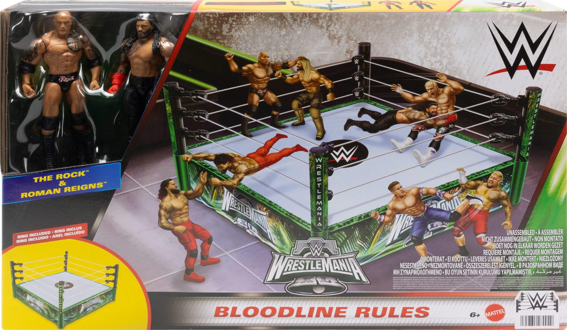 Mattel WWE Bloodline Rules Playset with Ring & 2 Action Figures, Includes The Rock & Roman Reigns 6-inch Superstar Collectibles