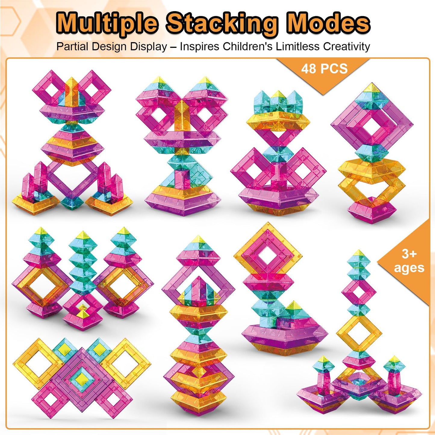 WSKC Building Blocks 48 PCS Stacking Toys for Kids 3 4 5 6 Years Old, Preschool Learning Activities for Toddlers 3-4 Years, STEM Educational Learning