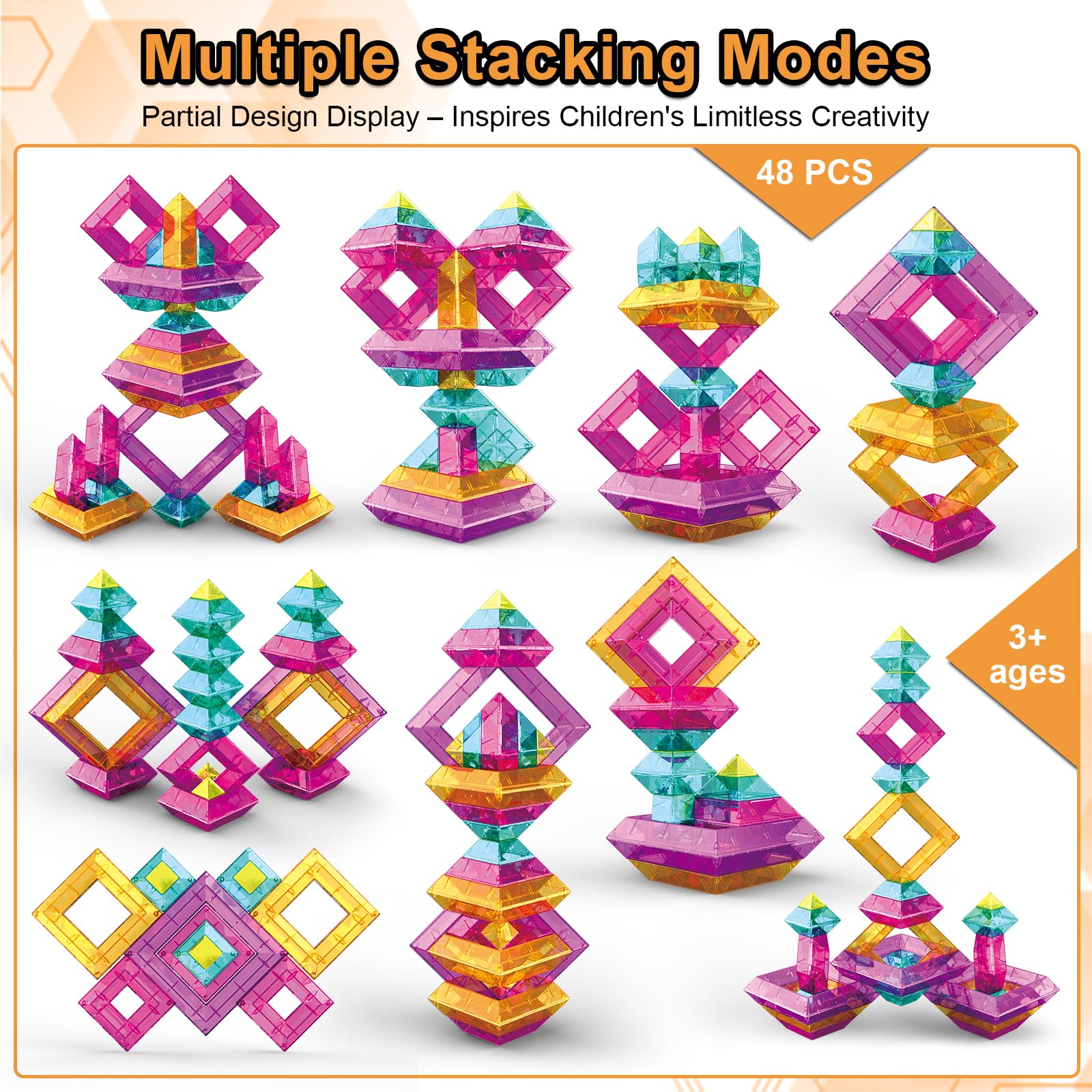 WSKC Building Blocks 48 PCS Stacking Toys for Kids 3 4 5 6 Years Old, Preschool Learning Activities for Toddlers 3-4 Years, STEM Educational Learning