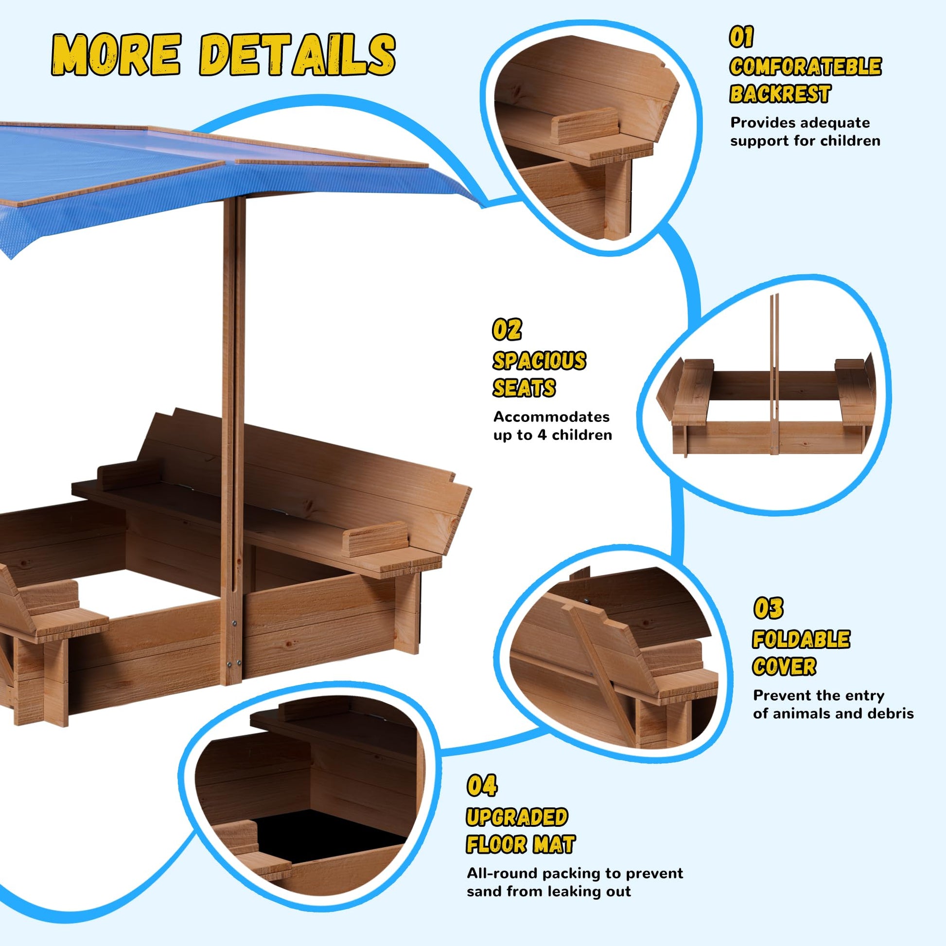 Kids Wooden Sandbox with Adjustable Canopy, Outdoor Sandbox with Cover and Adjustable Roof, Wooden Cabana Sand Box with Canopy, Canopy Sand Box