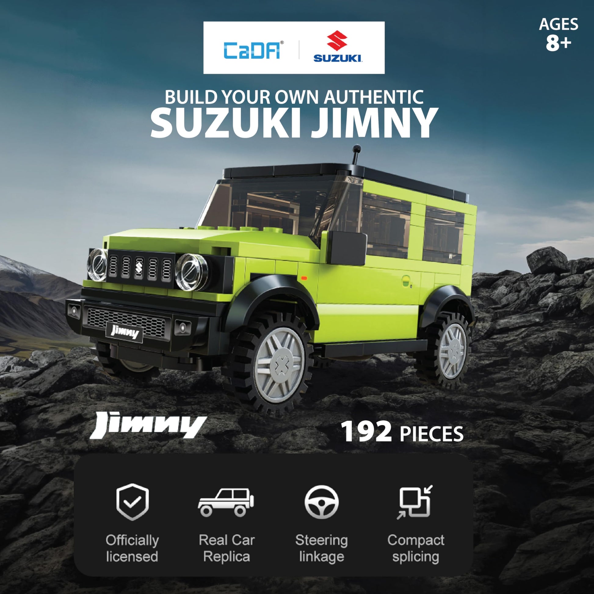 CADA Bricks - Suzuki Jimmy 1:24 Scale Building Kit - Official Licensed Suzuki Jimmy Replica, 192 Pieces, Green Off-Road SUV Model Car, Compatible