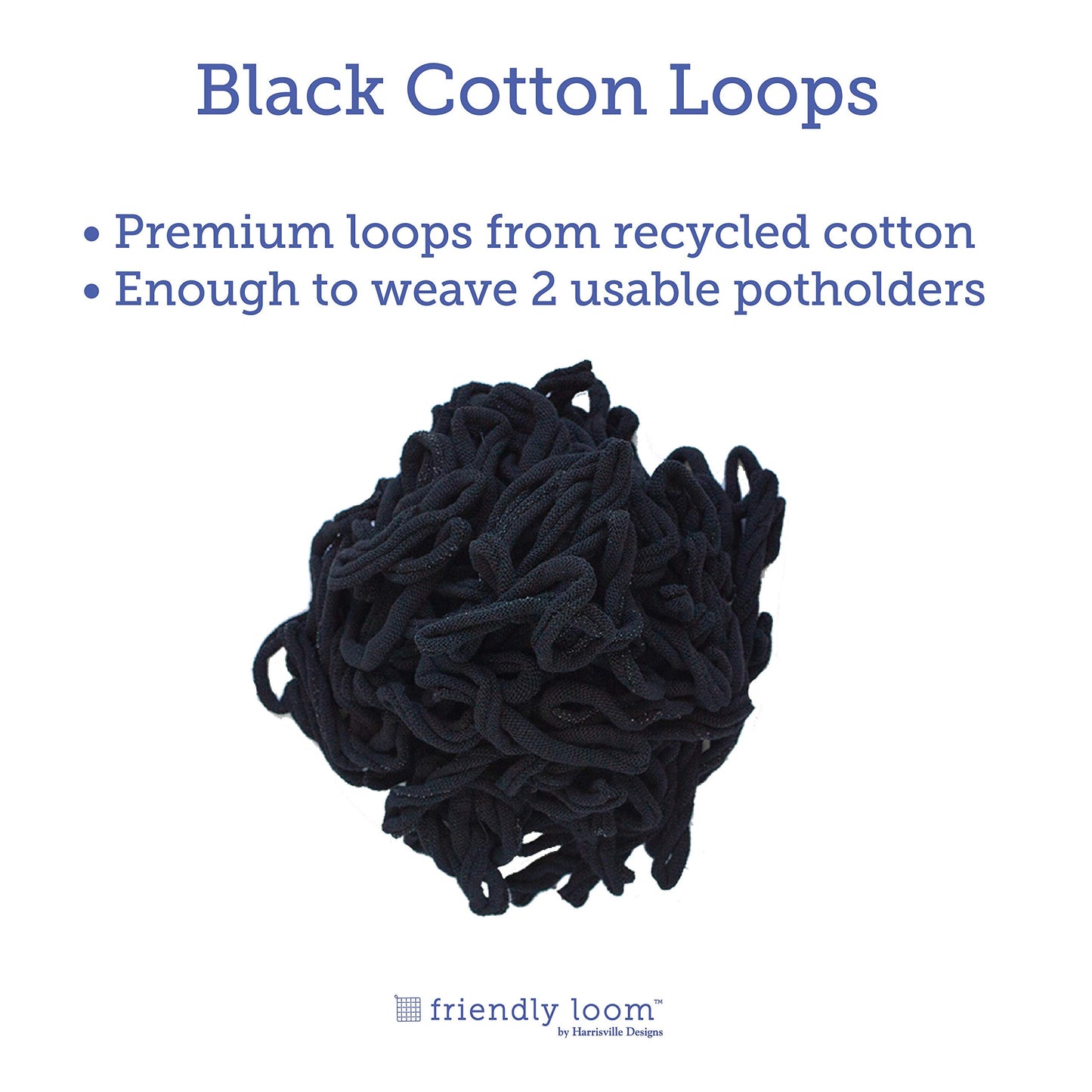 Harrisville Designs Friendly Loom | 10” PRO-Sized Black Potholder Weaving Loops | Craft 2 Cotton Potholders