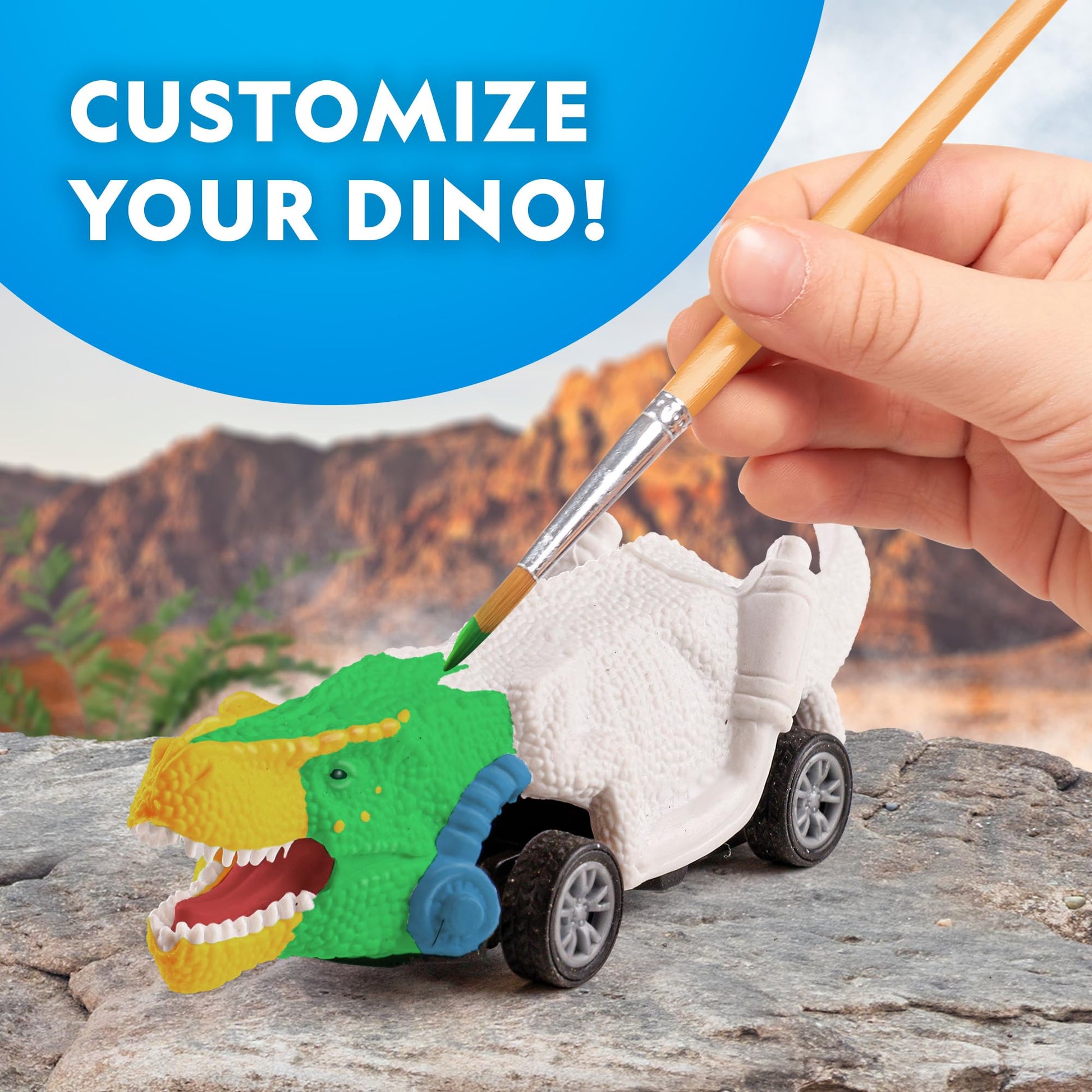 National Geographic Pull Back Dinosaur Race Cars Craft Kit - Paint 3 Dino Racecars with 6 Paint Colors, Dinosaur Toys for Kids, Kids Painting Kit