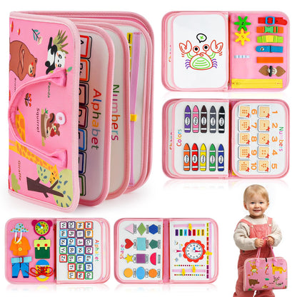 HumorPlay Busy Board Montessori Toys for 1,2,3 Year Old Girl Gifts, Sensory Educational Busy Book for Toddlers 1-3 Age, Christmas Birthday Gift