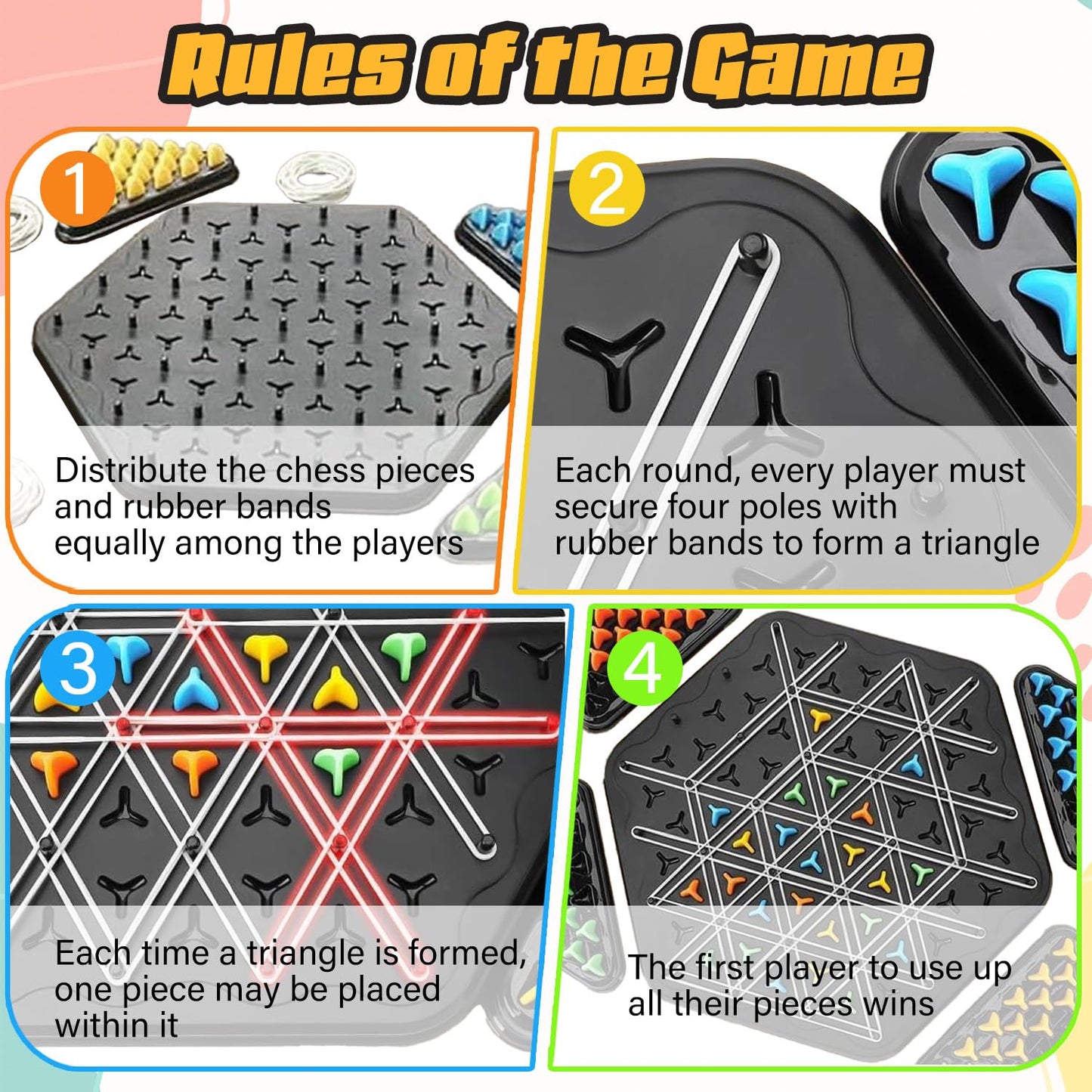 Chain Triangle Chess Game, Rubber Band Chess Board Tabletop Game, Family Puzzle Tabletop Game for Kids and Adults for 2 to 4 Players