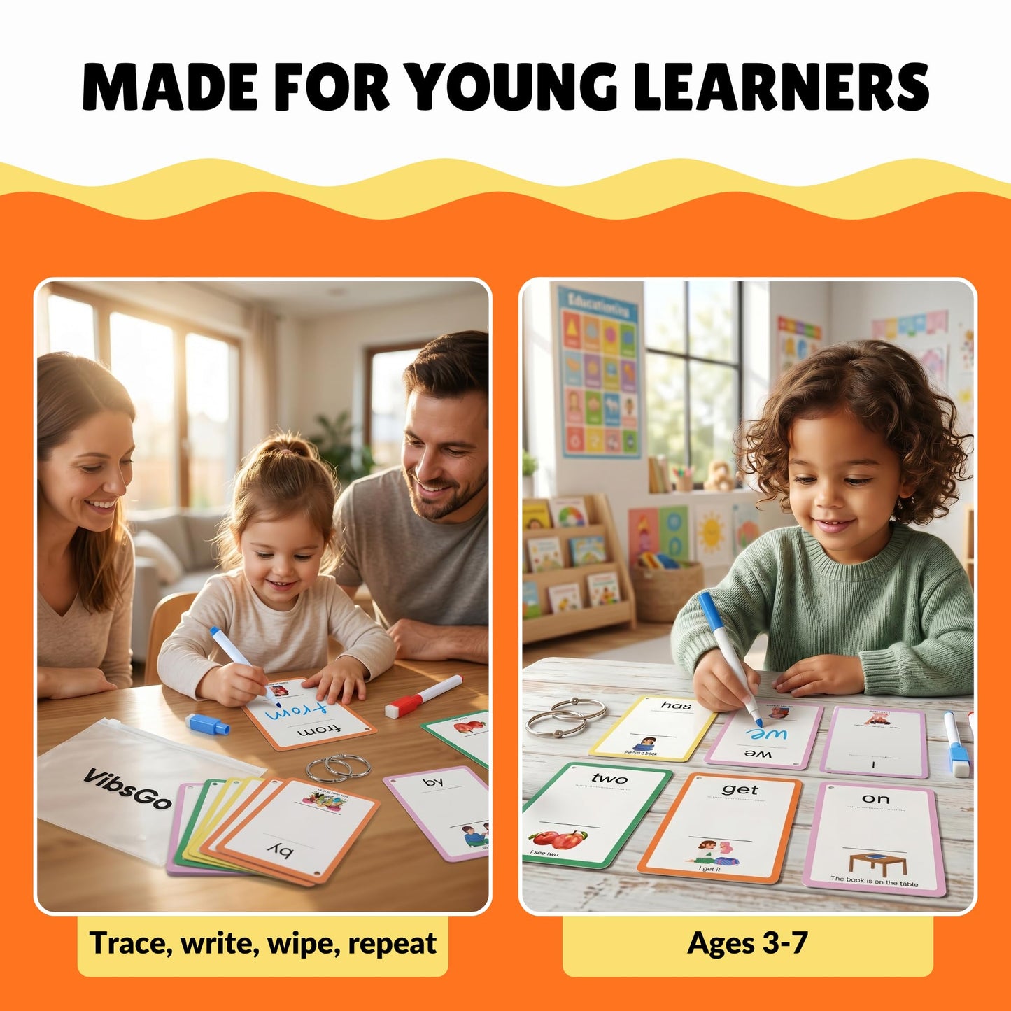 Sight Word Flash Cards - 100 Fry & Dolch Dry Erase Flash Cards with Markers for Kids Ages 4-8 - Reading Flash Cards, Writing & Spelling Practice