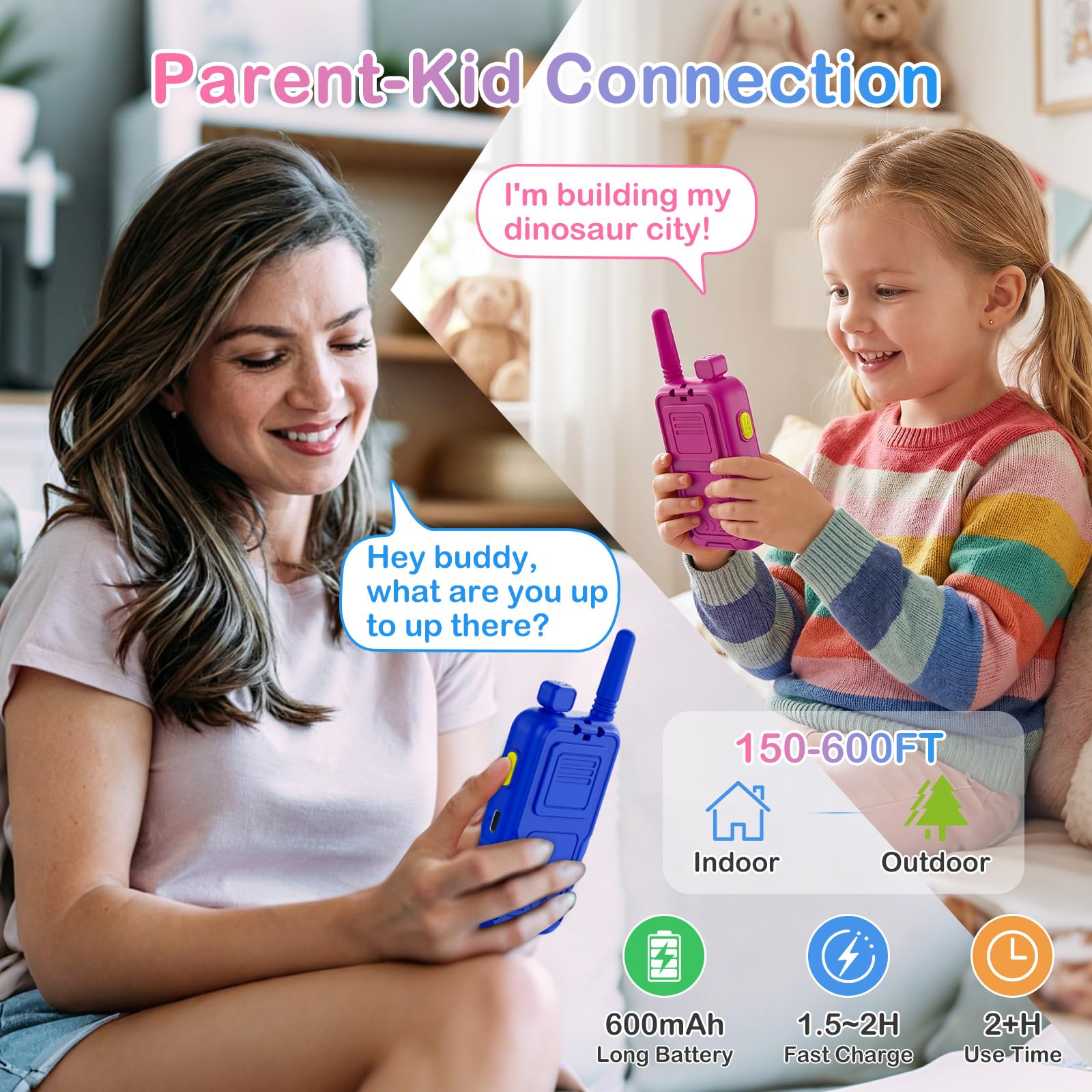 Video Walkie Talkies for Kids 3-8, Rechargeable Walkie Talkies with 180°Rotating Camera & 4 Voice Changer, 2-Way Video & Voice Chat Toy, 600FT Long