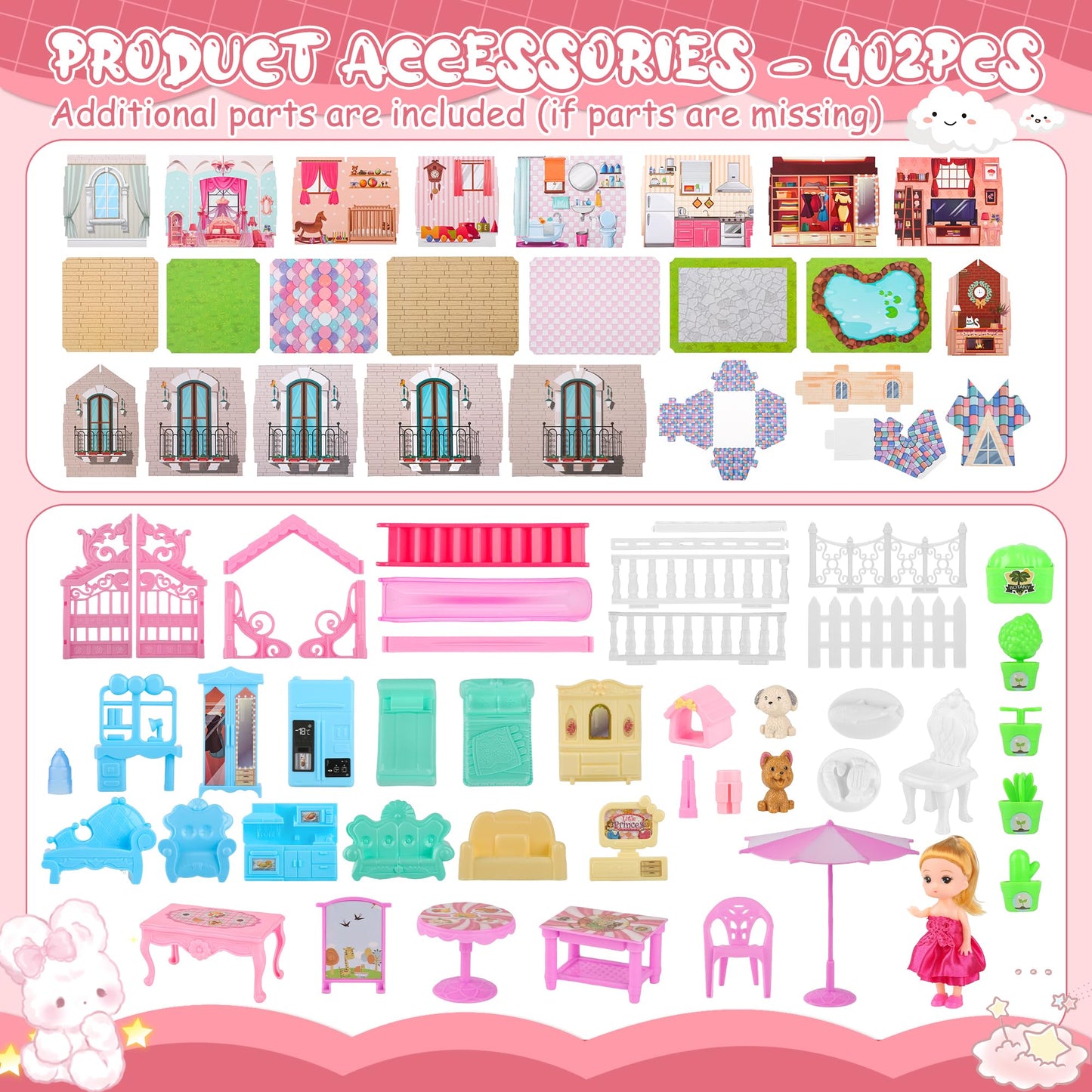 Dream Doll House for Girls Toys, 2026 Dollhouse 4-Story 17 Rooms with Dolls, Lights, Pets, Furniture & Accessories, Playset Toddler Playhouse Gift