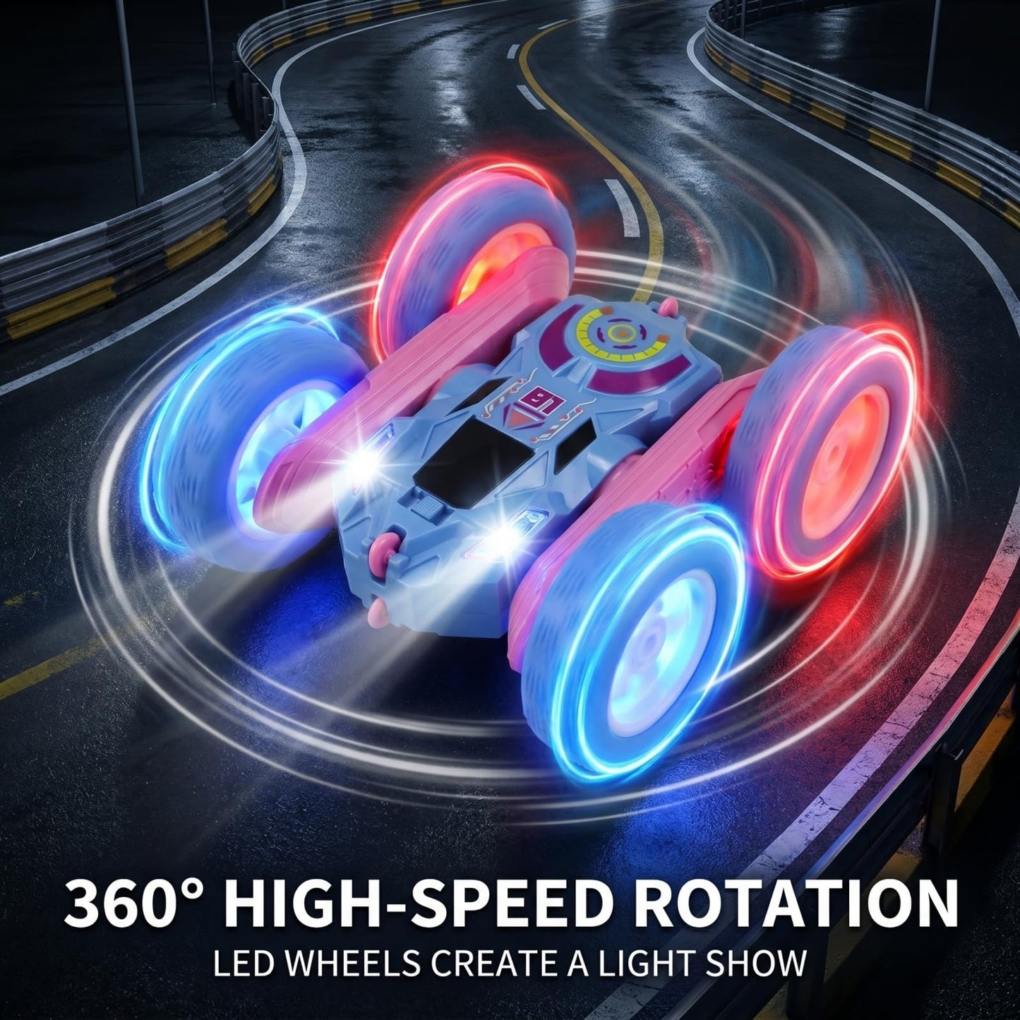 HAFASKA 2.4GHz RC Stunt Car with LED Wheels 4WD Double Sided