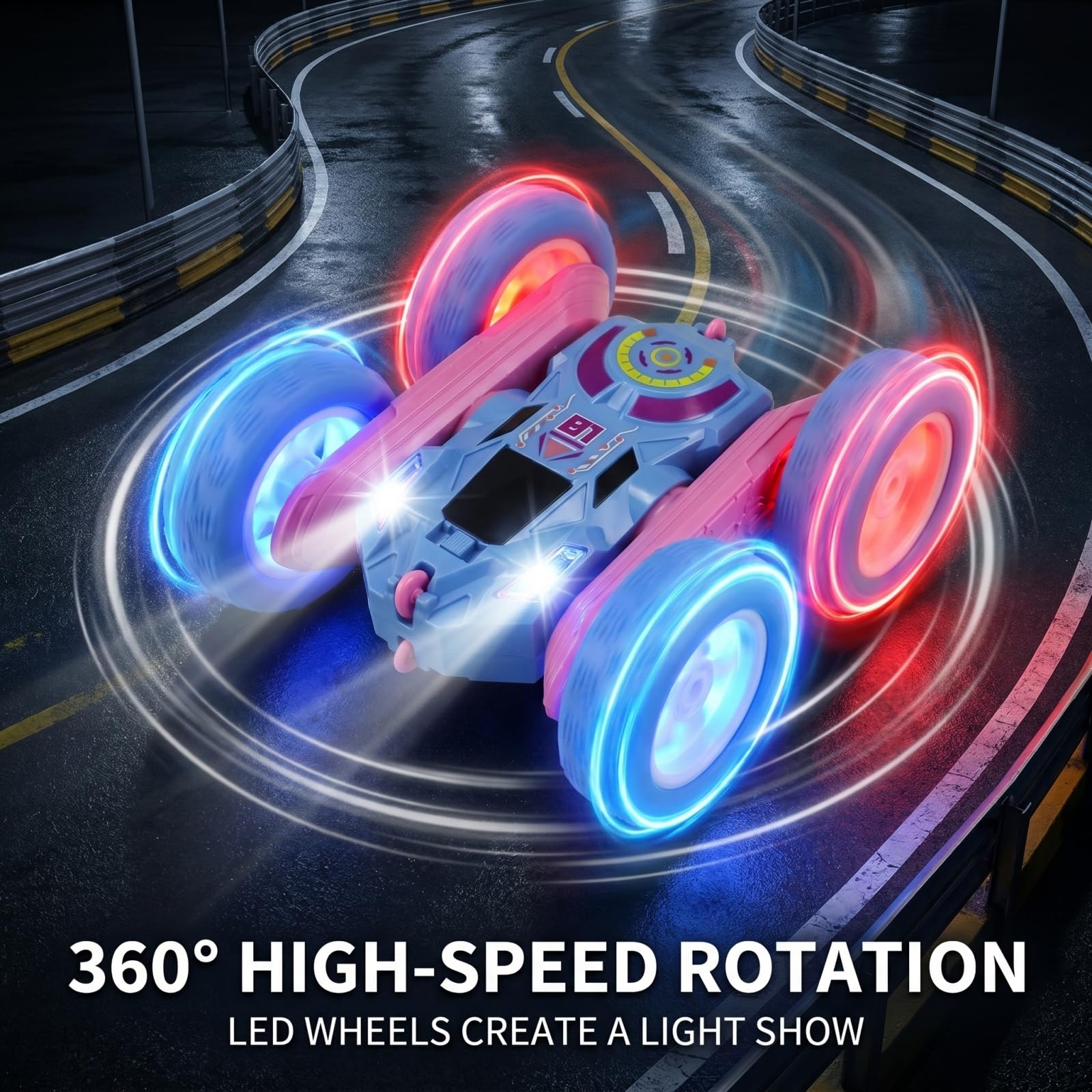HAFASKA 2.4GHz RC Stunt Car with LED Wheels 4WD Double Sided