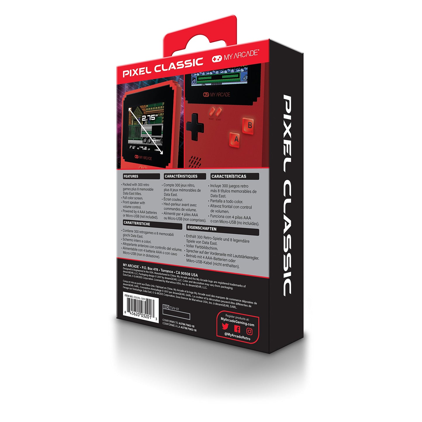 My Arcade Pixel Classic - Handheld Game Console - 300 Retro Style Games Plus 8 Data East Classics - Lightweight Compact Size - Battery or Micro USB