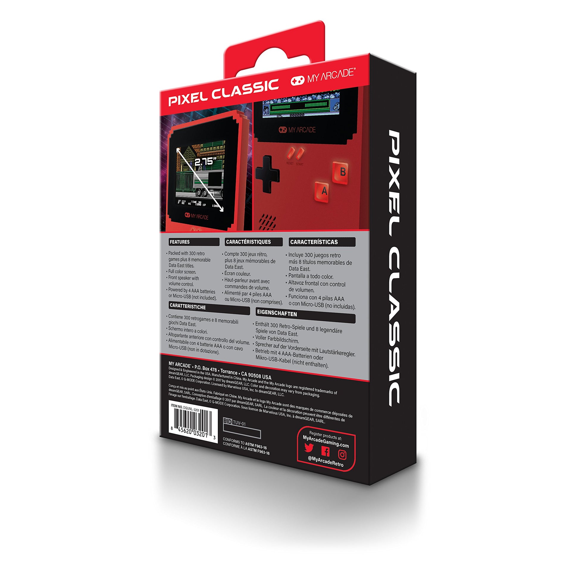My Arcade Pixel Classic - Handheld Game Console - 300 Retro Style Games Plus 8 Data East Classics - Lightweight Compact Size - Battery or Micro USB