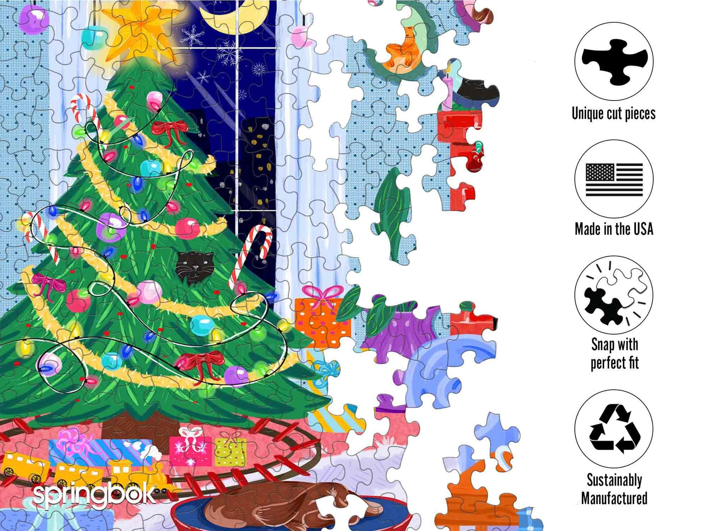 Springbok Stockings and Snuggles 500 Piece Jigsaw Puzzle for Adults and Family - Christmas and Holiday Puzzle - Unique Cut Pieces - Made in USA