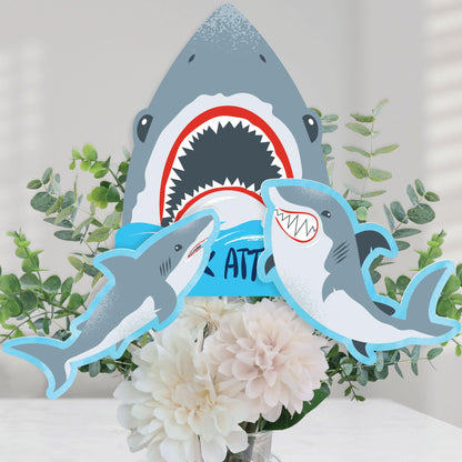 Big Dot of Happiness Shark Zone - Jawsome Shark Party or Birthday Party Centerpiece Sticks - Table Toppers - Set of 15