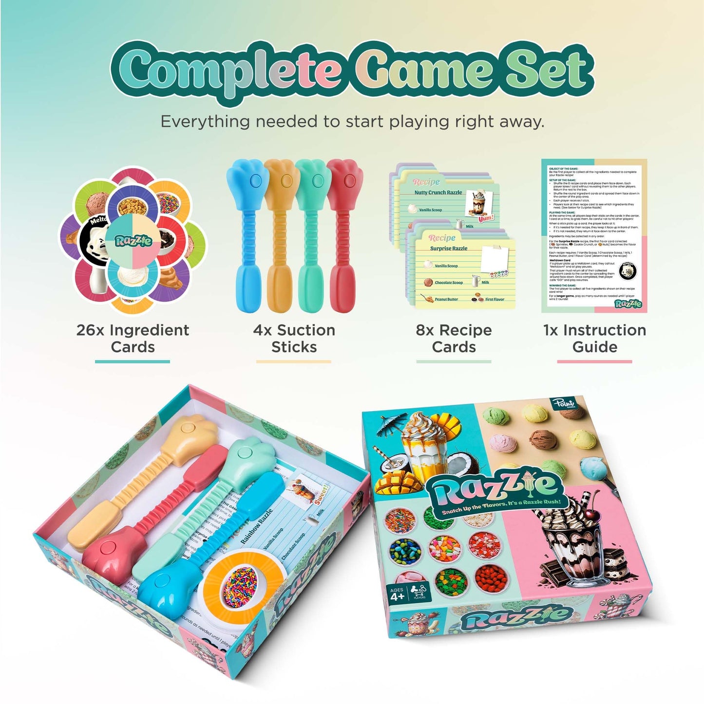 Point Games Razzie Board Game - Fast-Paced Ice Cream Recipe Matching Game - Family Fun for 2-4 Players, Ages 4+