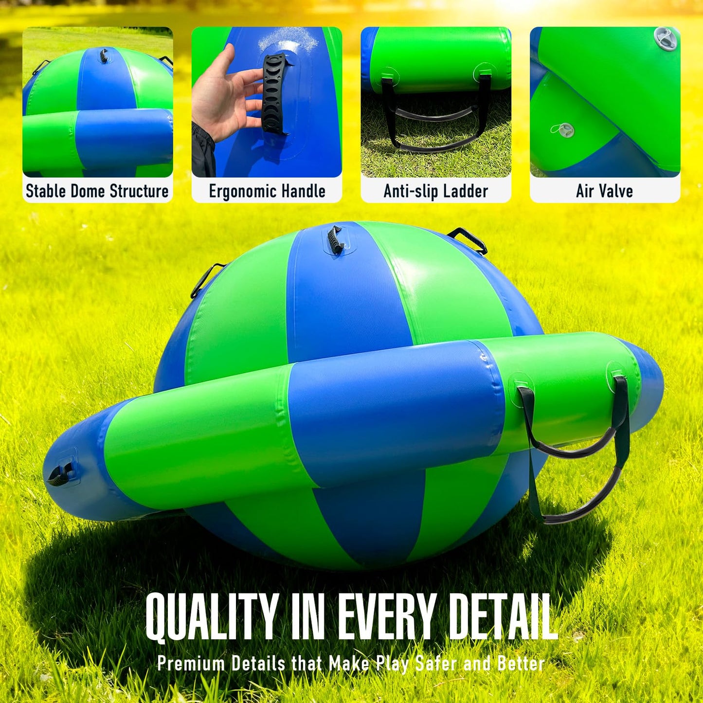 Sewinfla 6.5×3.6FT Giant Inflatable Dome Rocker Water Bouncer with Electric Pump,Heavy-Duty 0.6mm PVC Rocker Dome with 6 Handles, Ladder Access