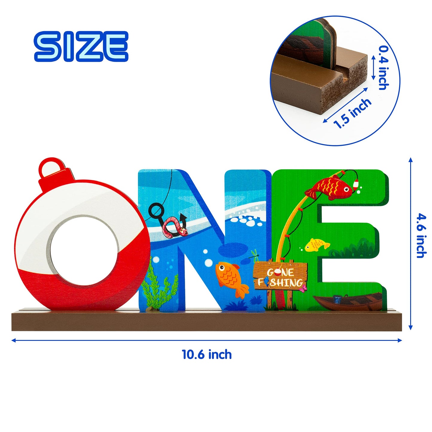 Haooryx Fishing One Table Wooden Centerpiece - One Year Old Baby Boys Birthday Party Letter Sign Table Decoration Summer Fishing Theme Party Supplies