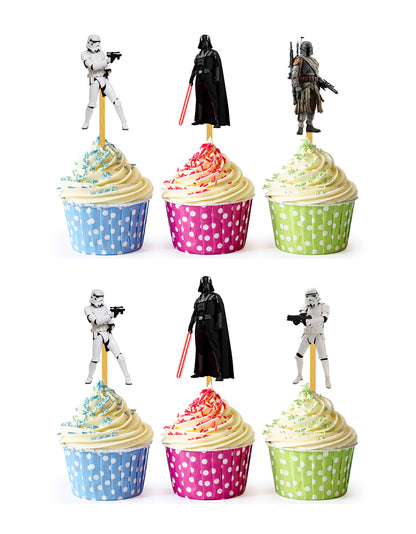 24x Galactic Space Cupcake Toppers - Durable Picks Happy Birthday Décor, Cupcake Decorations for Kids' Birthdays