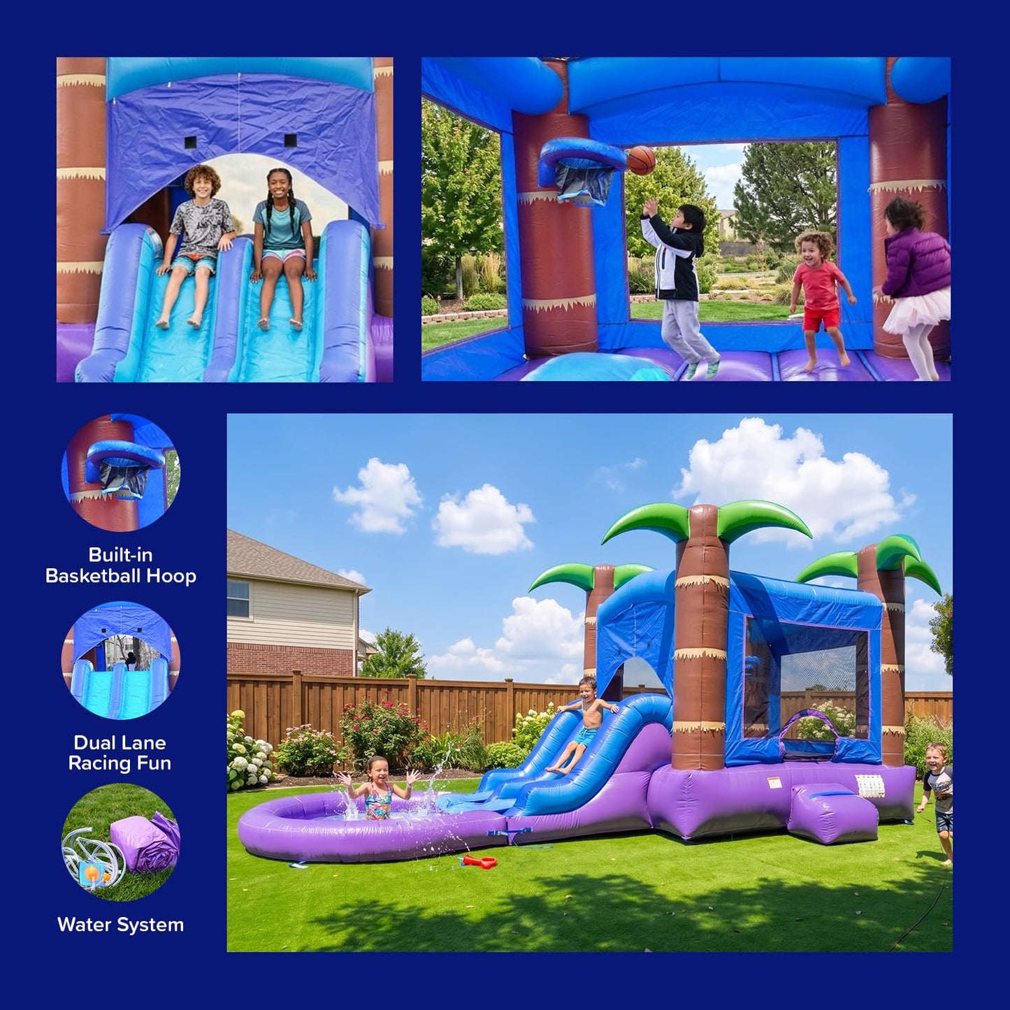 HeroKiddo 26x14 Enchanted Forest Inflatable Bounce House Dual Slide Pool