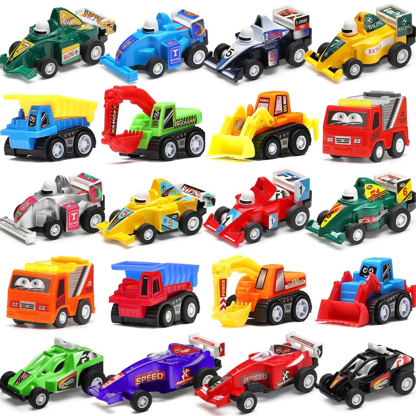 Pull Back Car, 20 Pcs Assorted Mini Truck Toy and Race Car Toy Kit Set, Play Construction Vehicle Playset for Boy Kid Child Party Favors Birthday Game